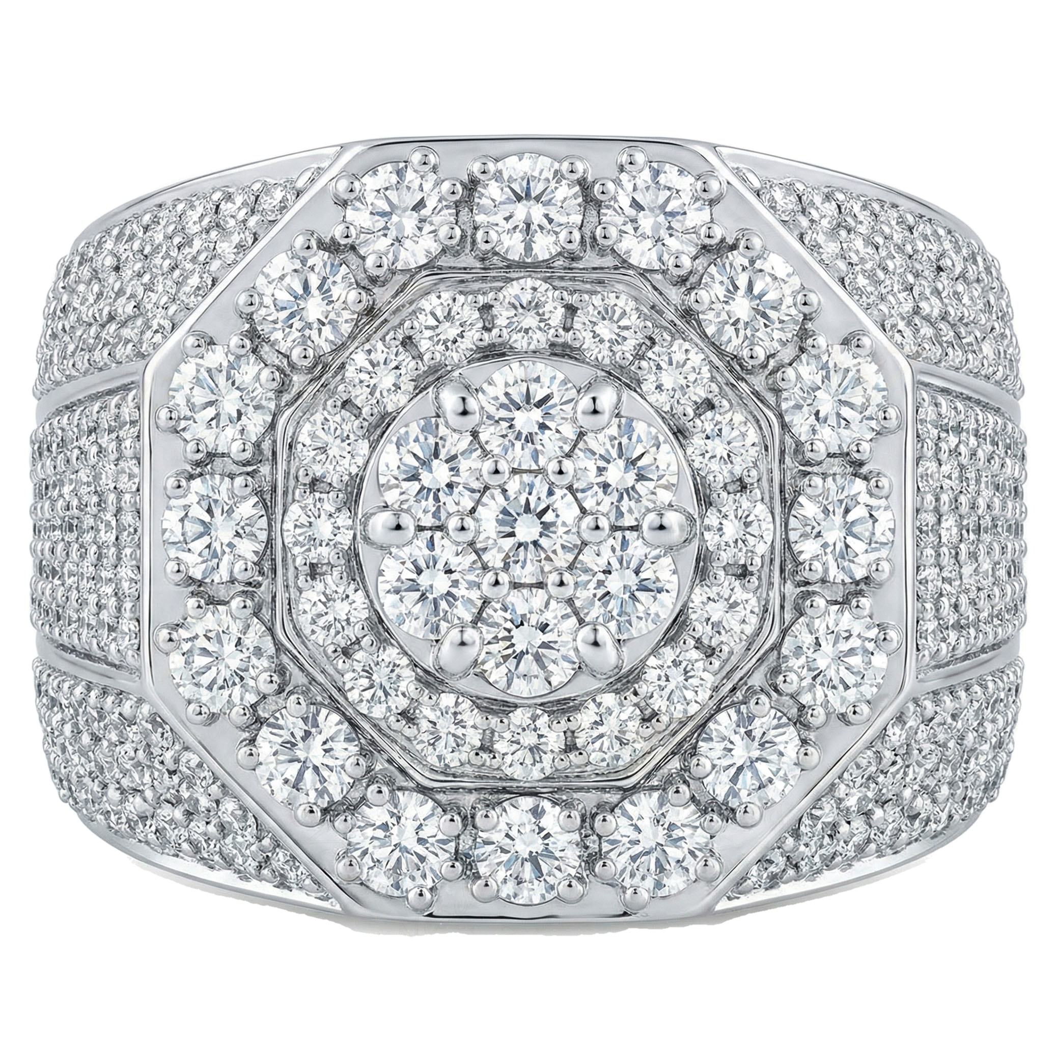 4.15 ct EF VS Lab Grown Diamond Mens Statement Ring in 10k White Gold