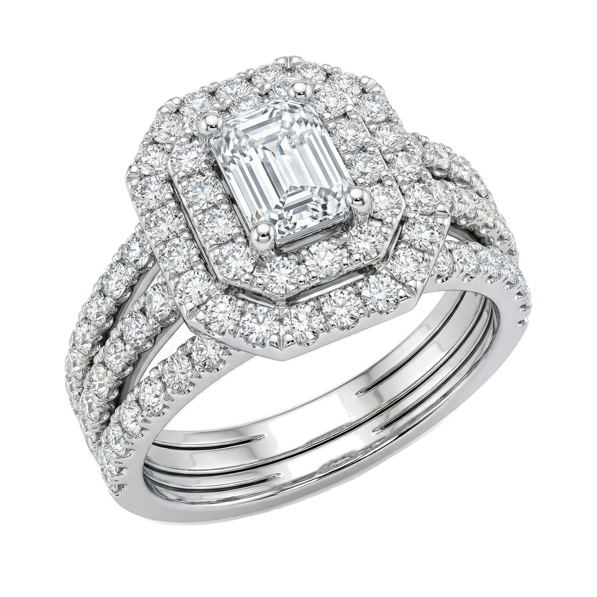 2.10 ct EF VS Lab Grown Diamond Halo Engagement Set in 14k White Gold