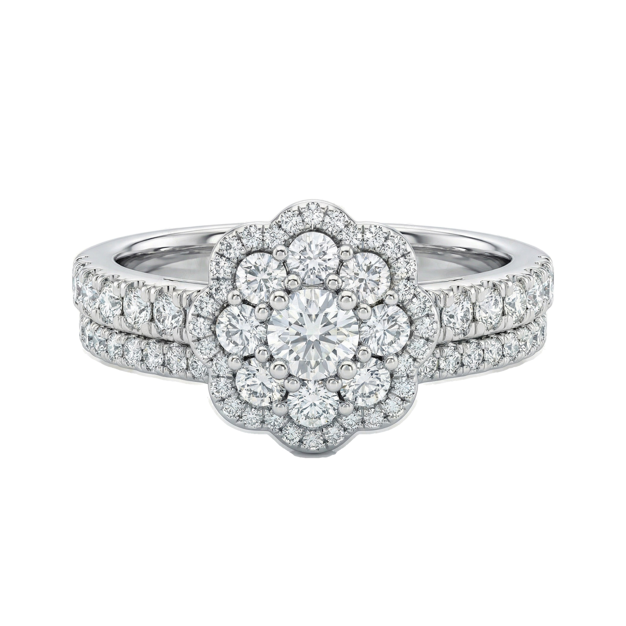 1.10 ct EF VS Lab Grown Diamond Cluster Engagement Set in 10k White Gold