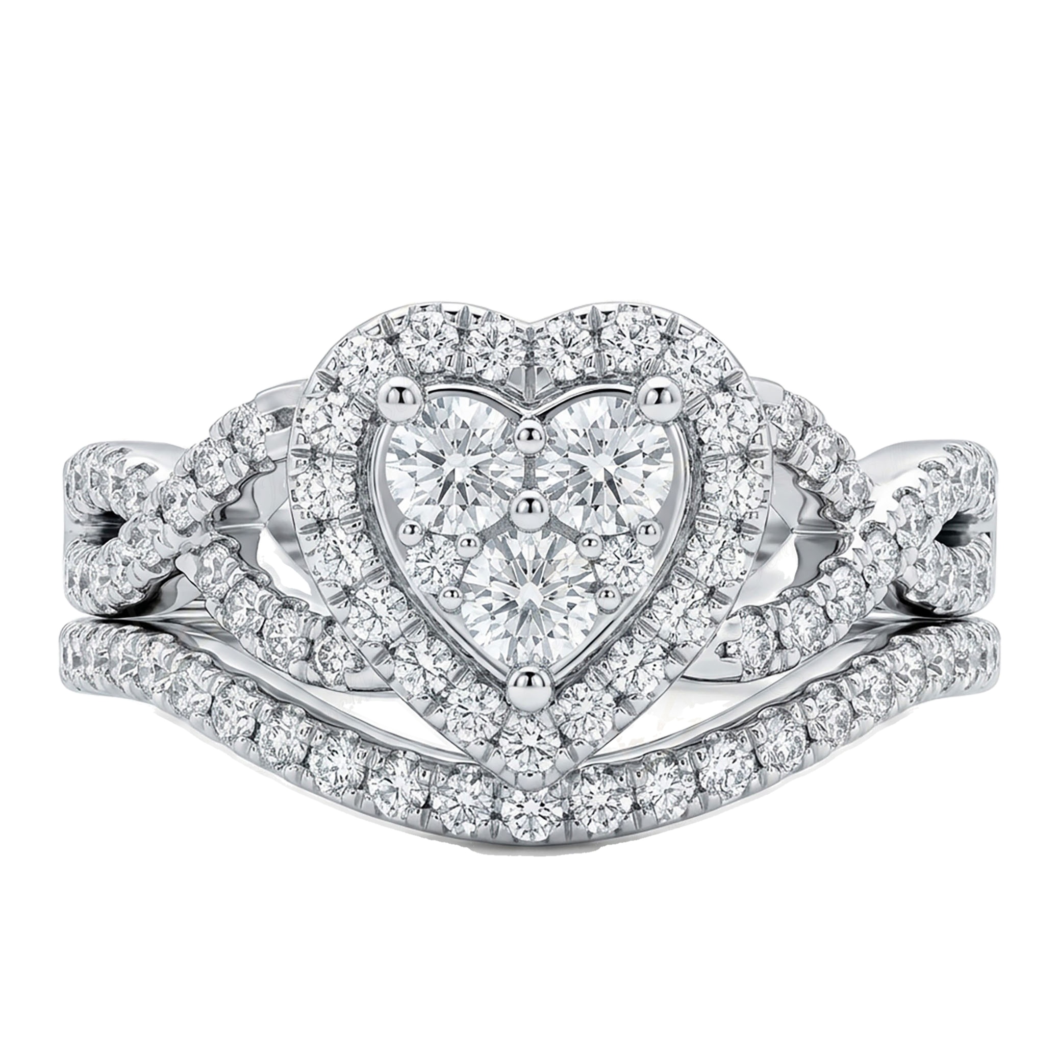 1.00 ct EF VS Lab Grown Diamond Heart Shaped Cluster Engagement Ring in 14k White Gold