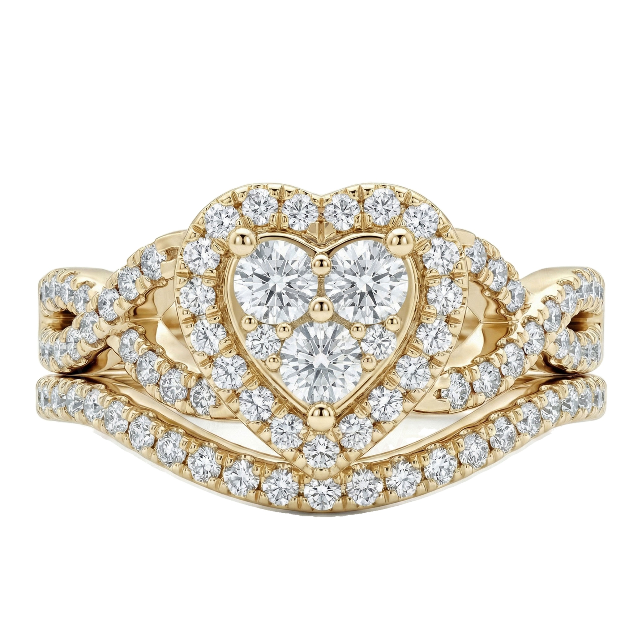 1.00 ct EF VS Lab Grown Diamond Heart Shaped Cluster Engagement Ring in 14k Yellow Gold