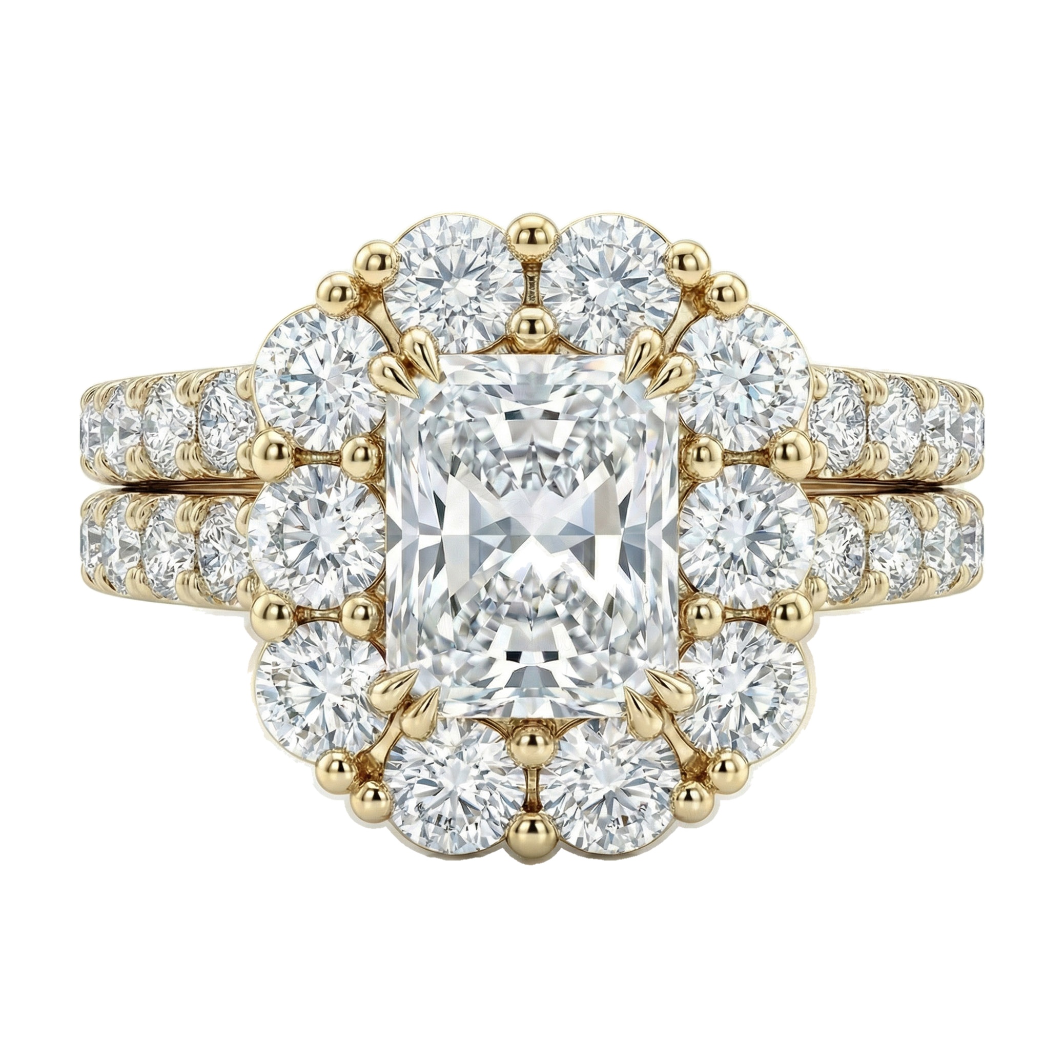2.50 ct EF VS Lab Grown Diamond Halo Engagement Set in 10k Yellow Gold
