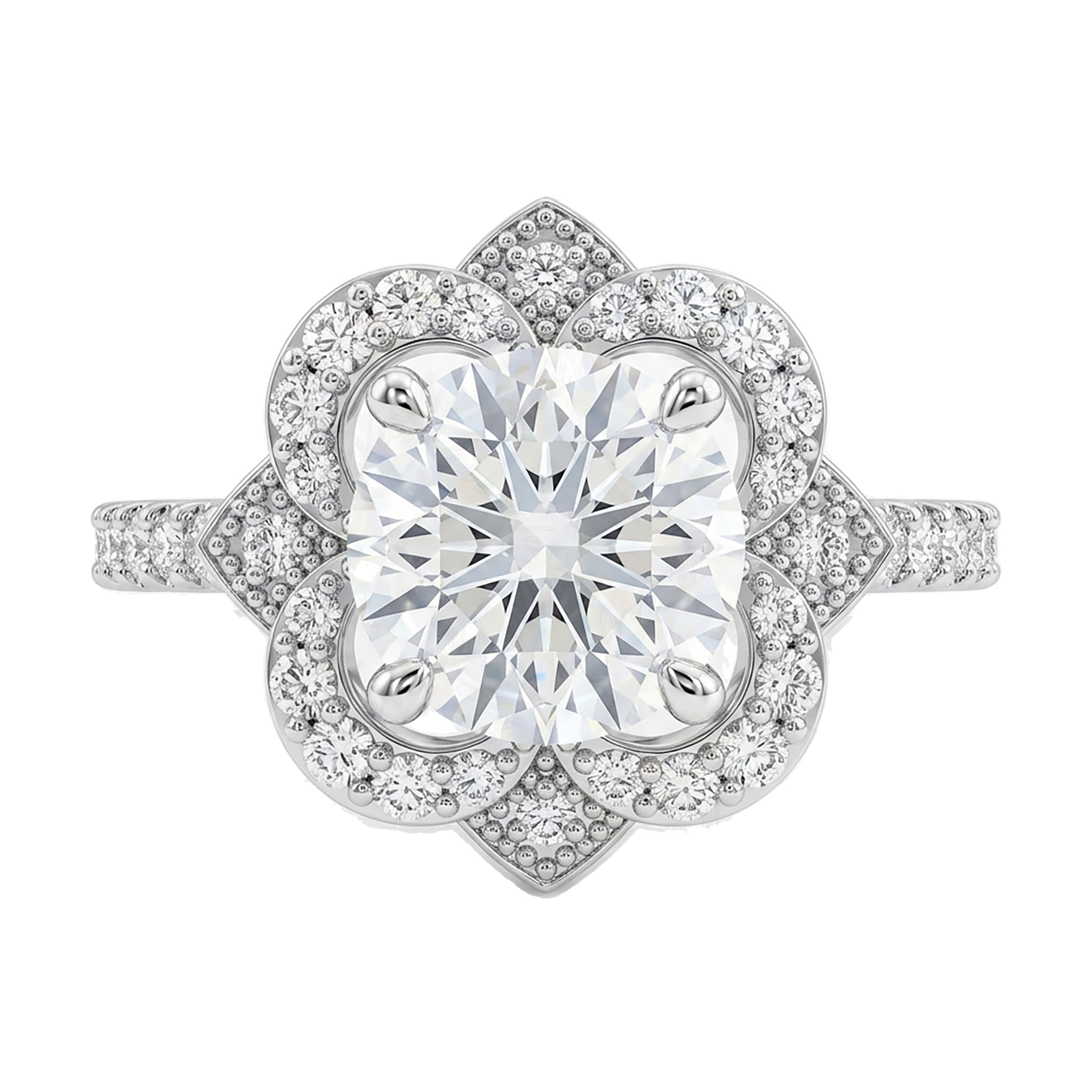 1.33 ct EF VS Lab Grown Diamond Halo Engagement Ring in 14k White Gold