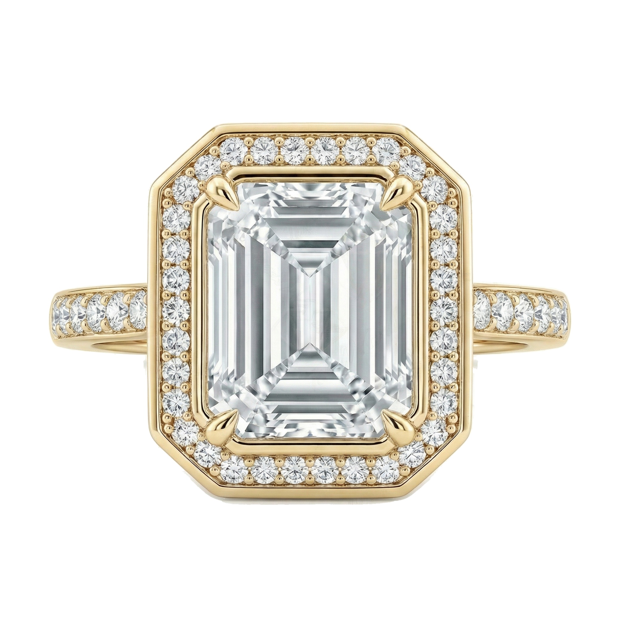 3.90 ct EF VS Lab Grown Diamond Halo Engagement Ring in 14k Yellow Gold