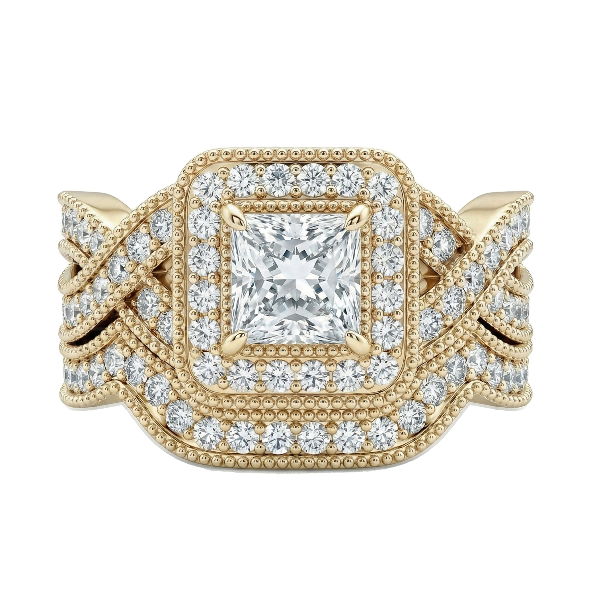 1.90 ct EF VS Lab Grown Diamond Halo Engagement Set in 10k Yellow Gold