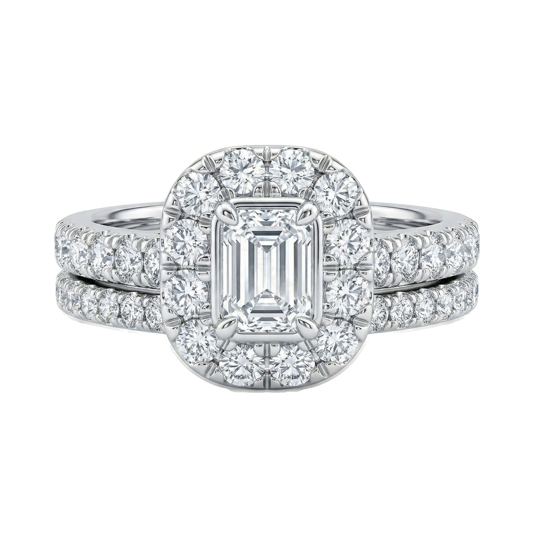 0.90 ct EF VS Lab Grown Diamond Halo Engagement Set in 10k White Gold