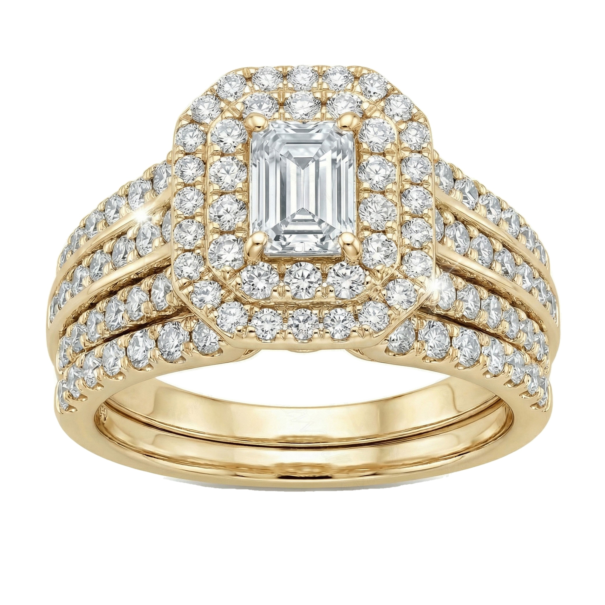 1.33 ct EF VS Lab Grown Diamond Halo Engagement Set in 14k Yellow Gold