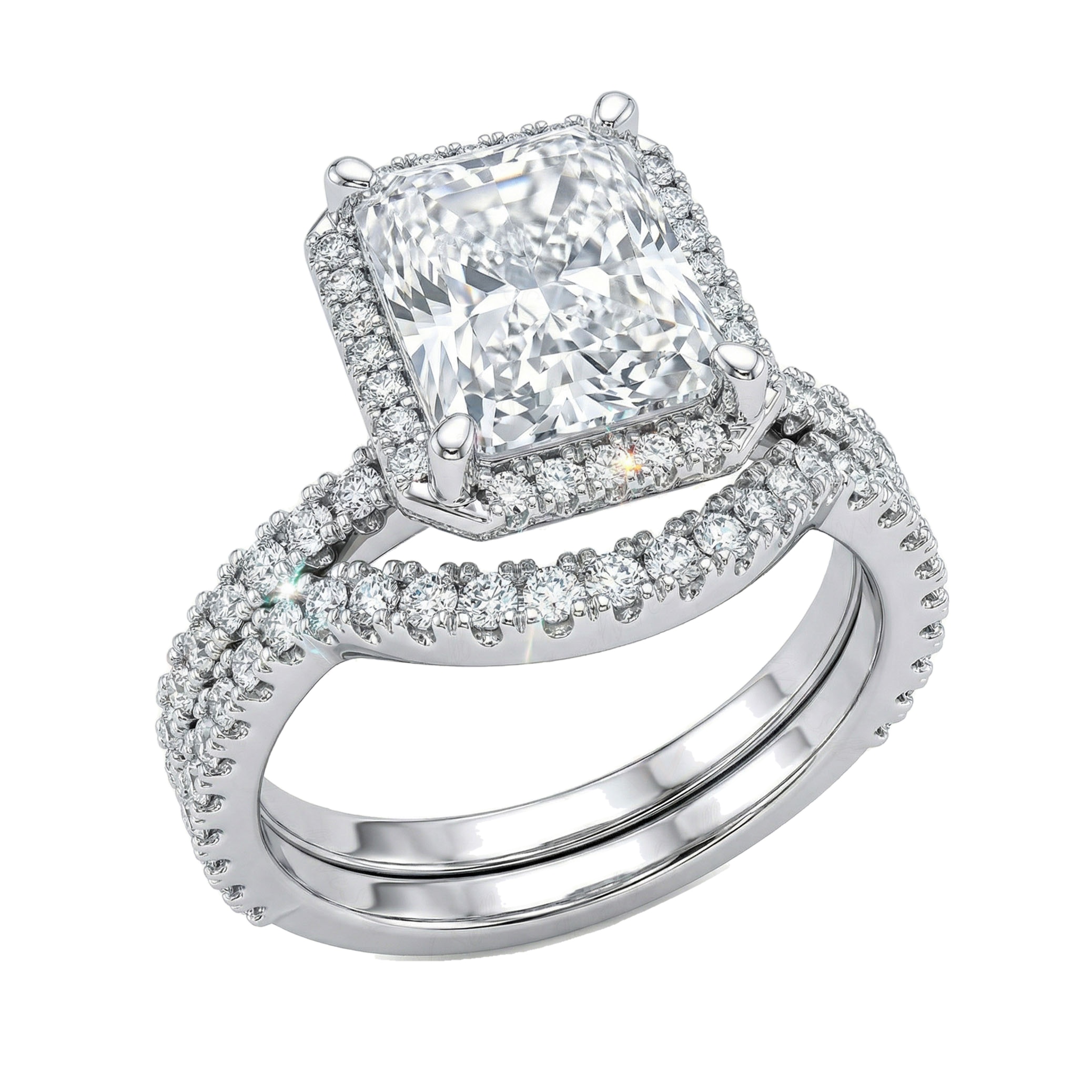 6.20 ct EF VS Lab Grown Diamond Halo Engagement Set in 14k White Gold