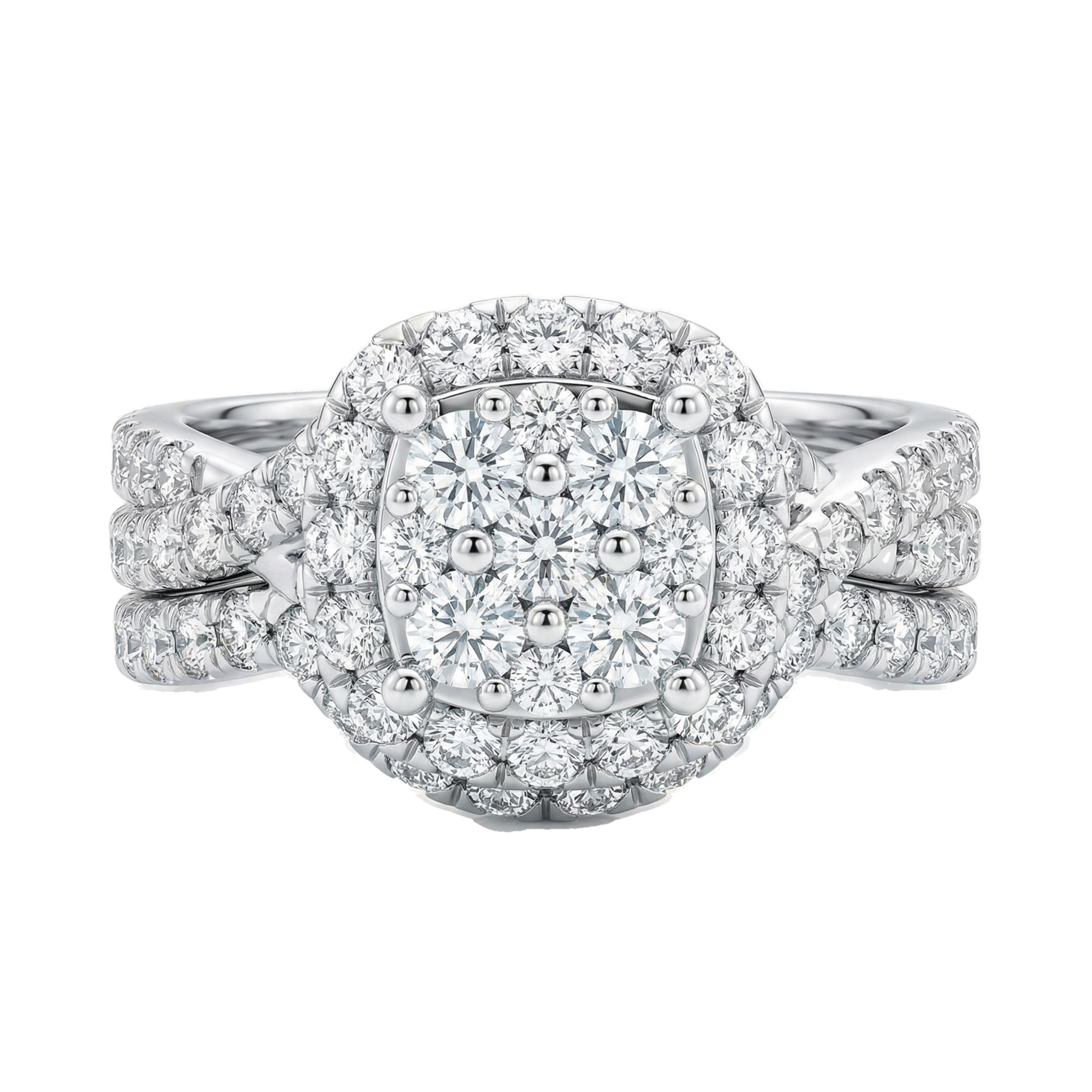 1.66 ct EF VS Lab Grown Diamond Square Shaped Cluster Engagement Set in 10k White Gold