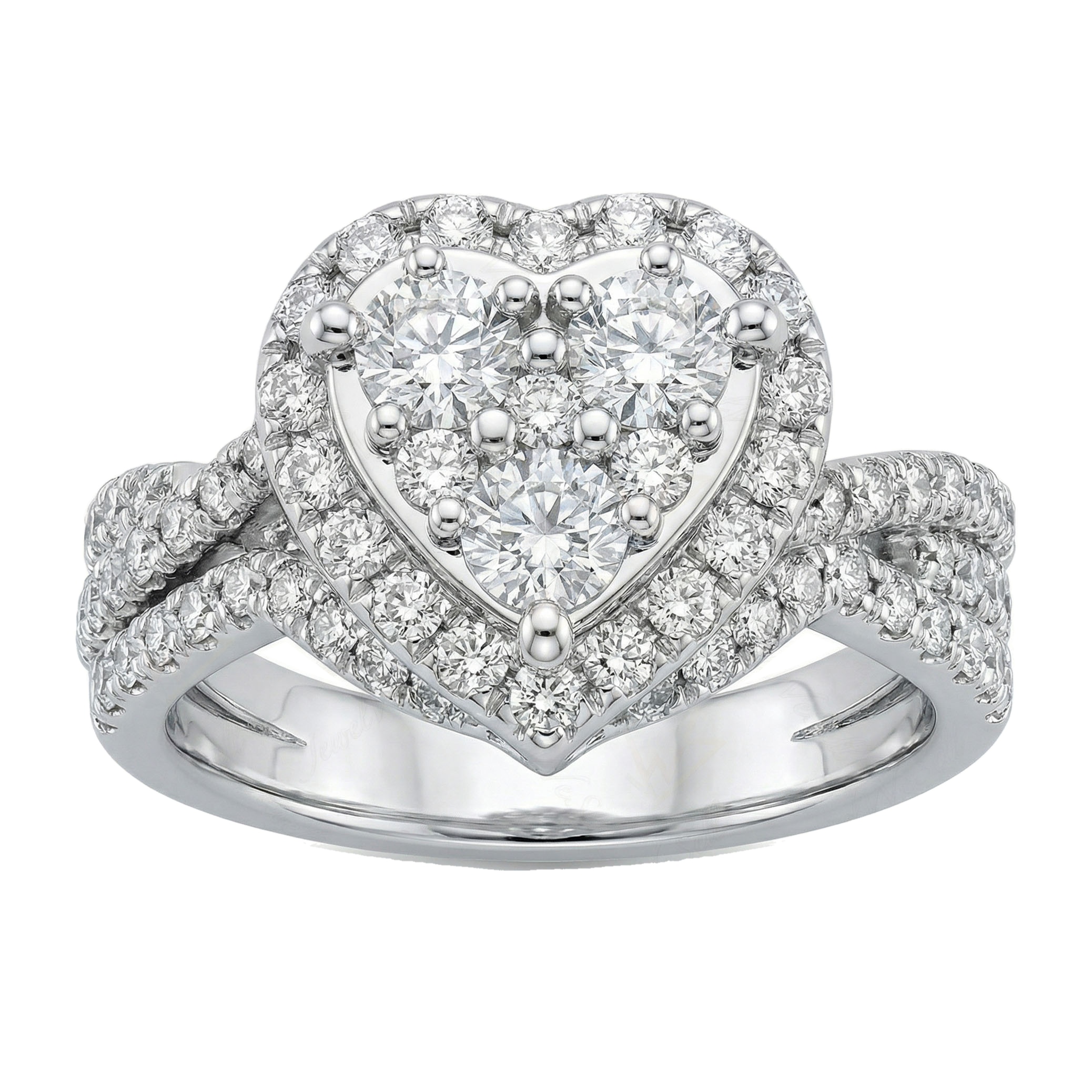 1.75 ct EF VS Lab Grown Diamond Heart Shaped Cluster Engagement Ring in 14k White Gold