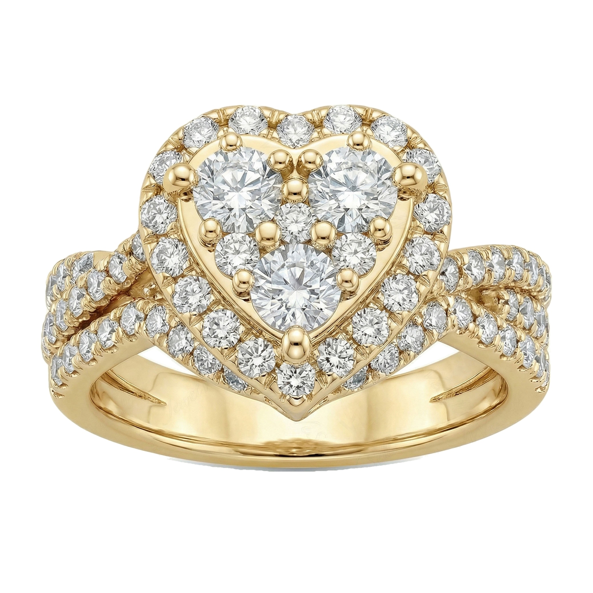 1.75 ct EF VS Lab Grown Diamond Heart Shaped Cluster Engagement Ring in 14k Yellow Gold