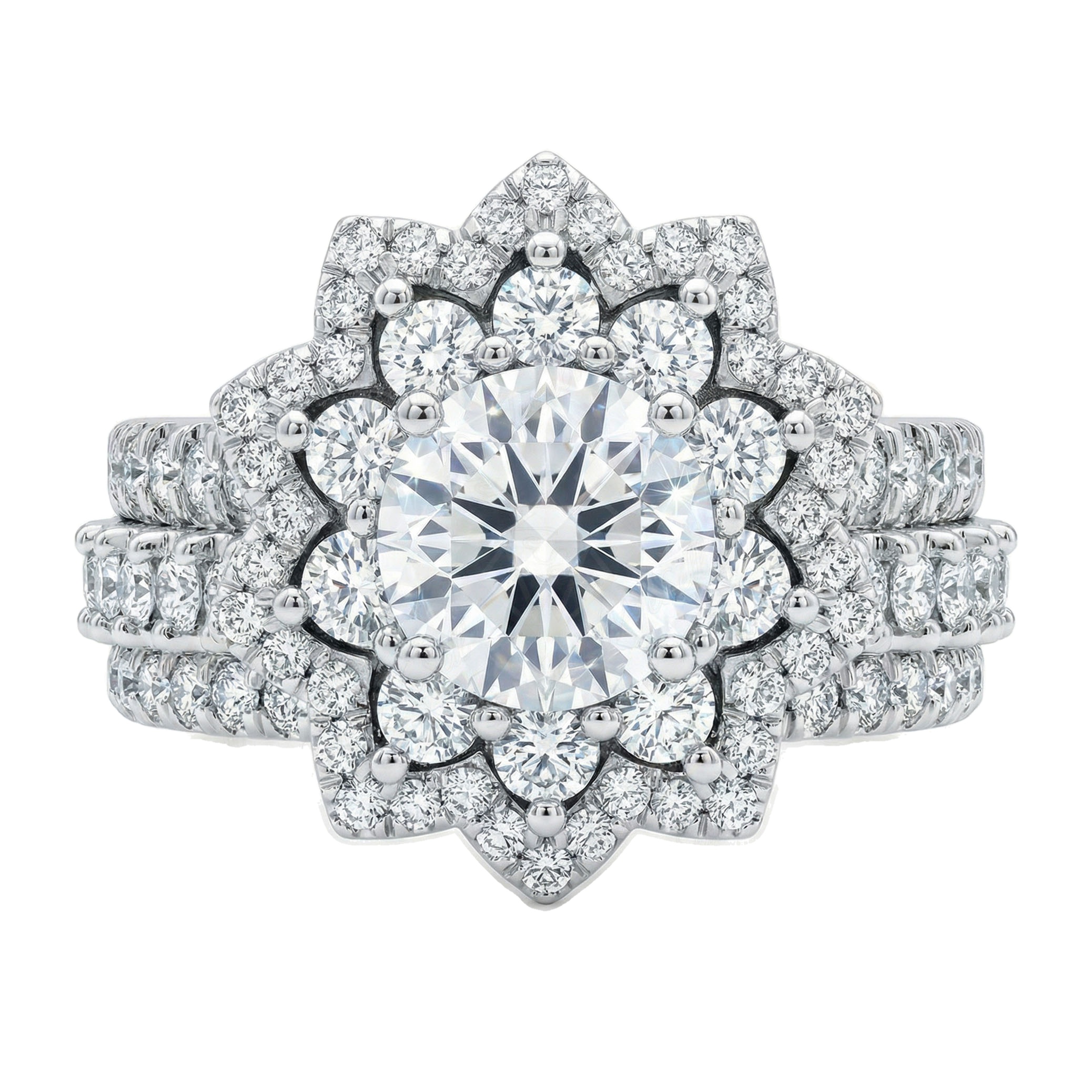 2.20 ct EF VS Lab Grown Diamond Cluster Engagement Set in 14k White Gold