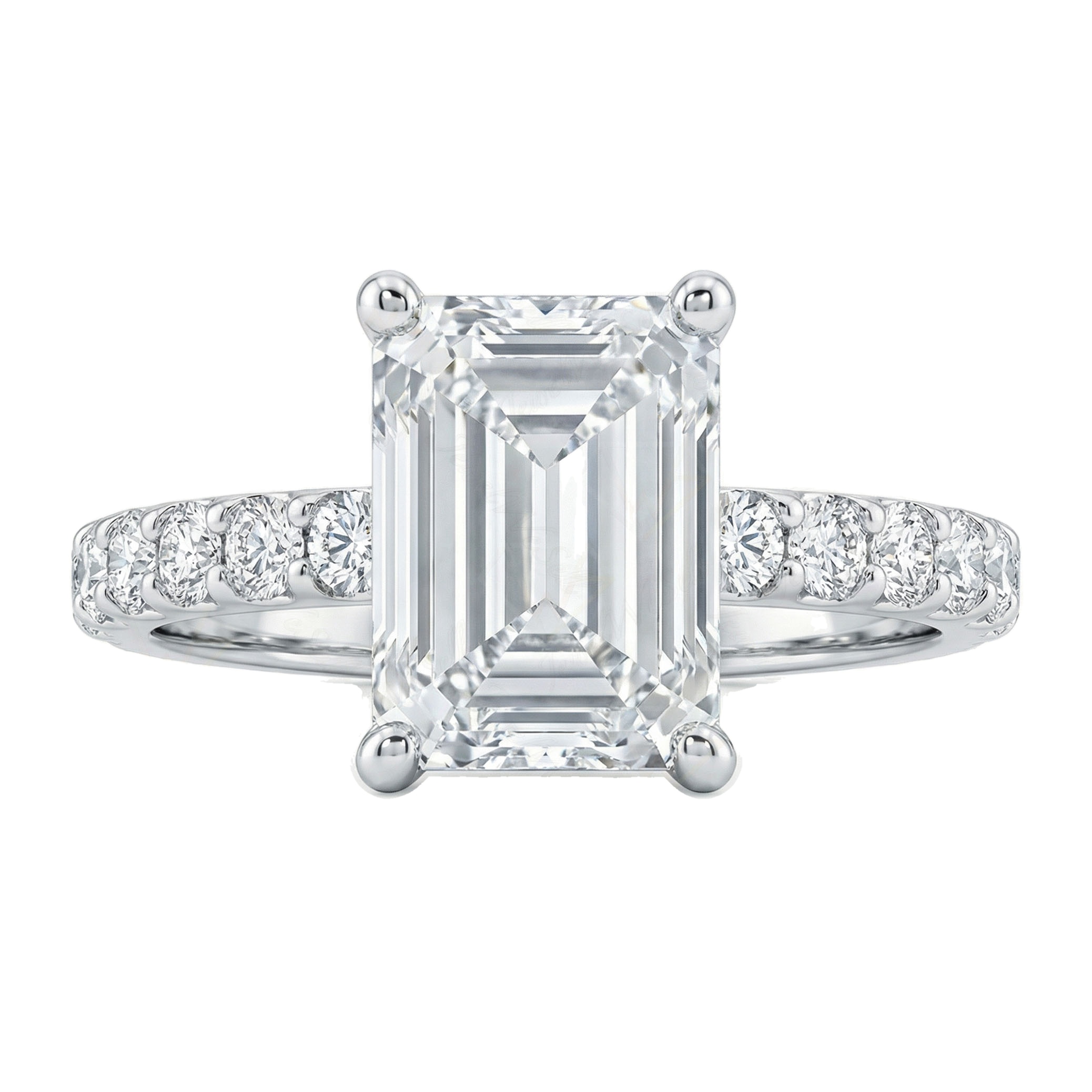 3.20 ct EF VS Lab Grown Diamond Solitaire with Accents Engagement Ring in 14k White Gold