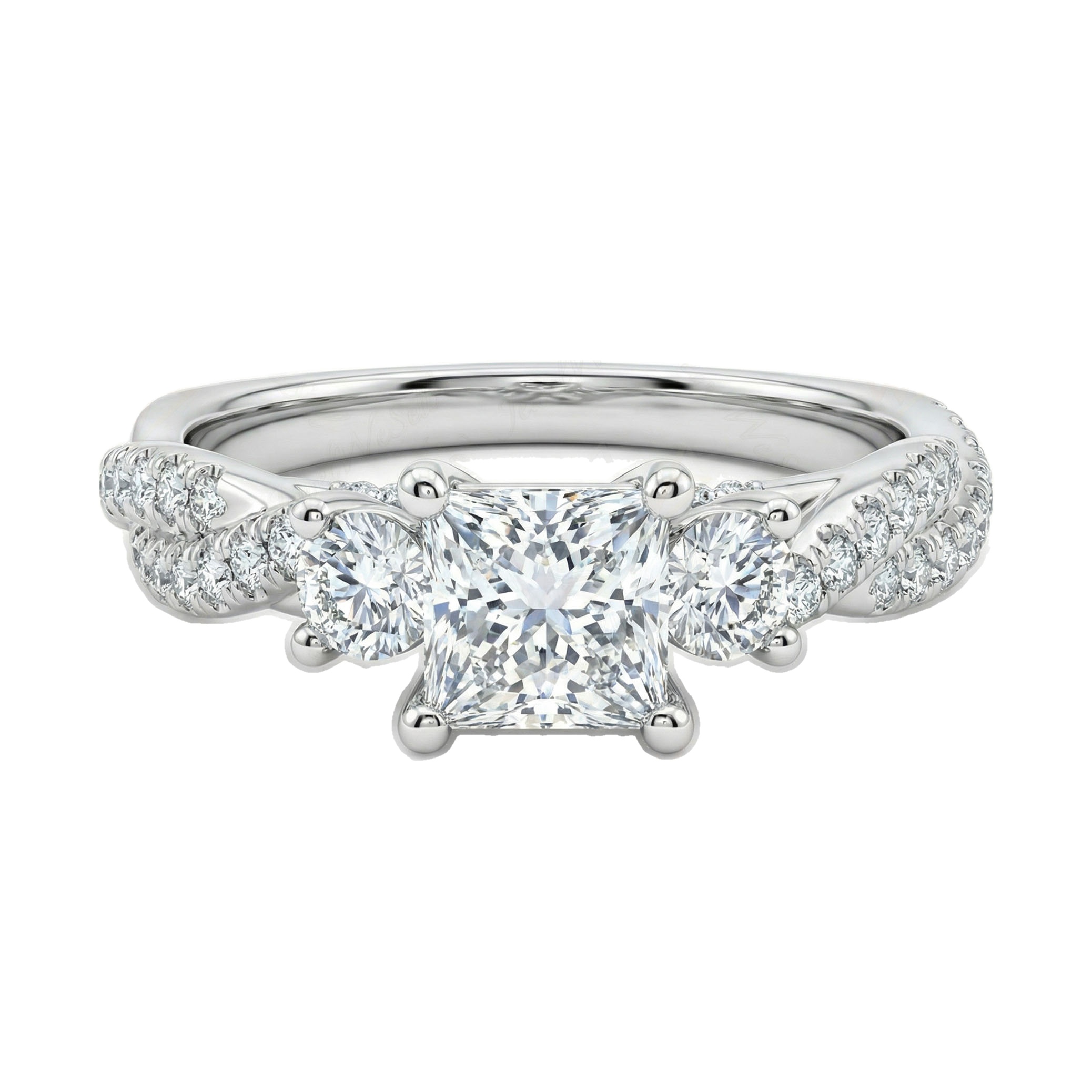 0.80 ct EF VS Lab Grown Diamond Three Stone Engagement Ring in 10k White Gold