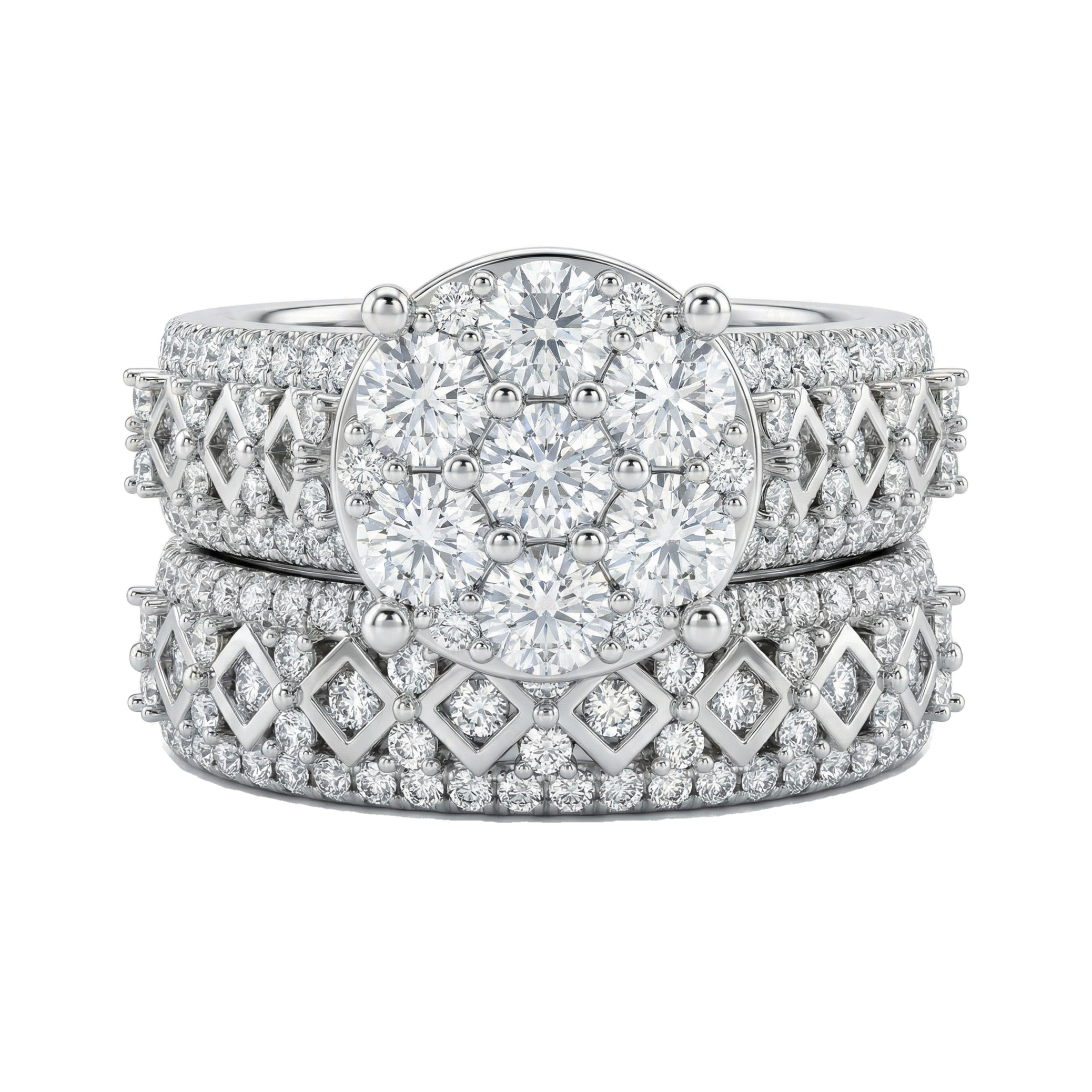 2.20 ct EF VS Lab Grown Diamond Cluster Engagement Set in 10k White Gold