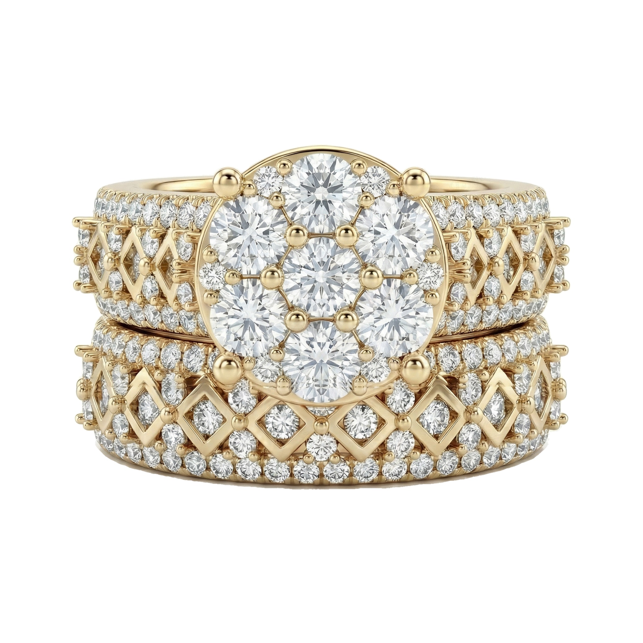 2.20 ct EF VS Lab Grown Diamond Cluster Engagement Set in 14k Yellow Gold