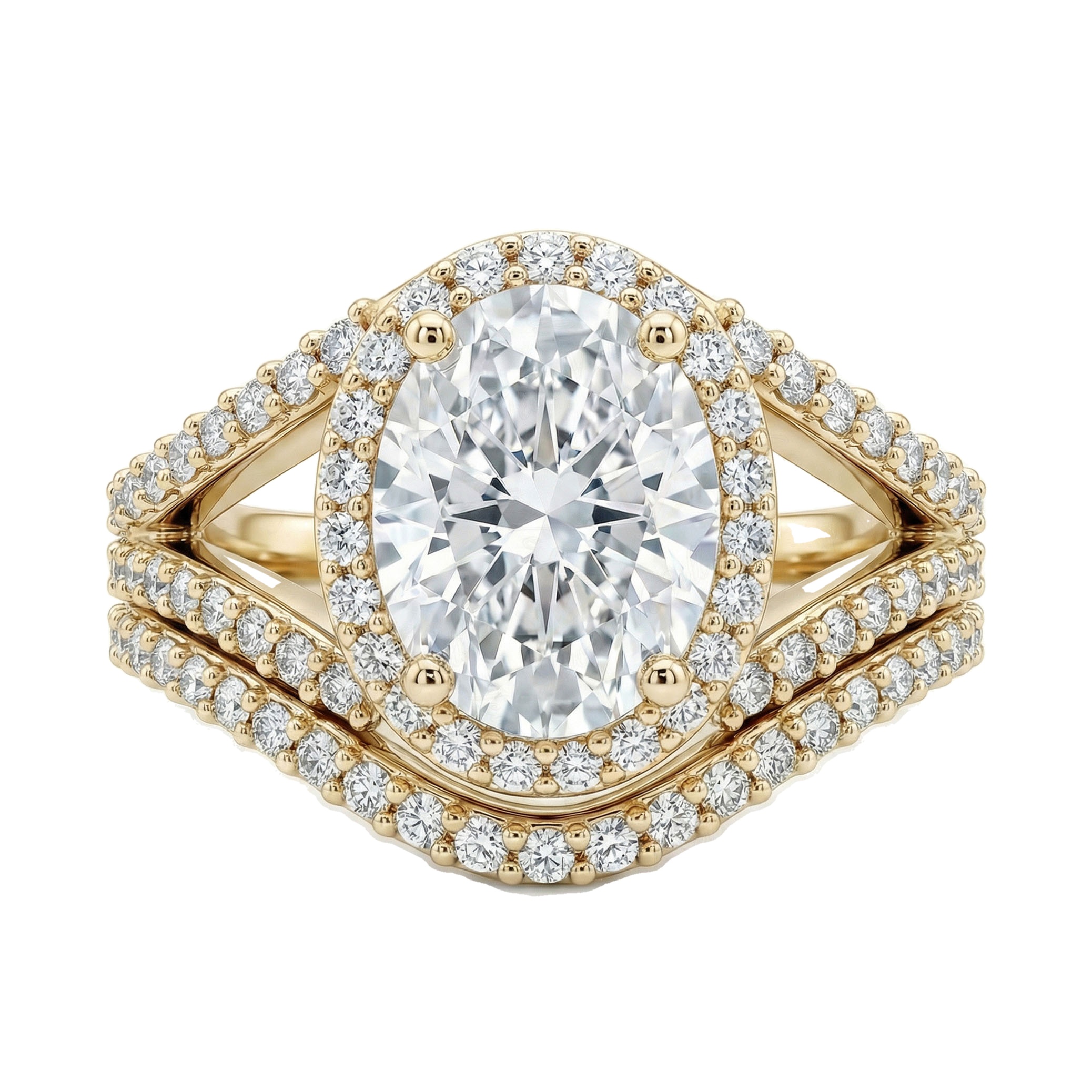 2.40 ct EF VS Lab Grown Diamond Halo Engagement Set in 10k Yellow Gold
