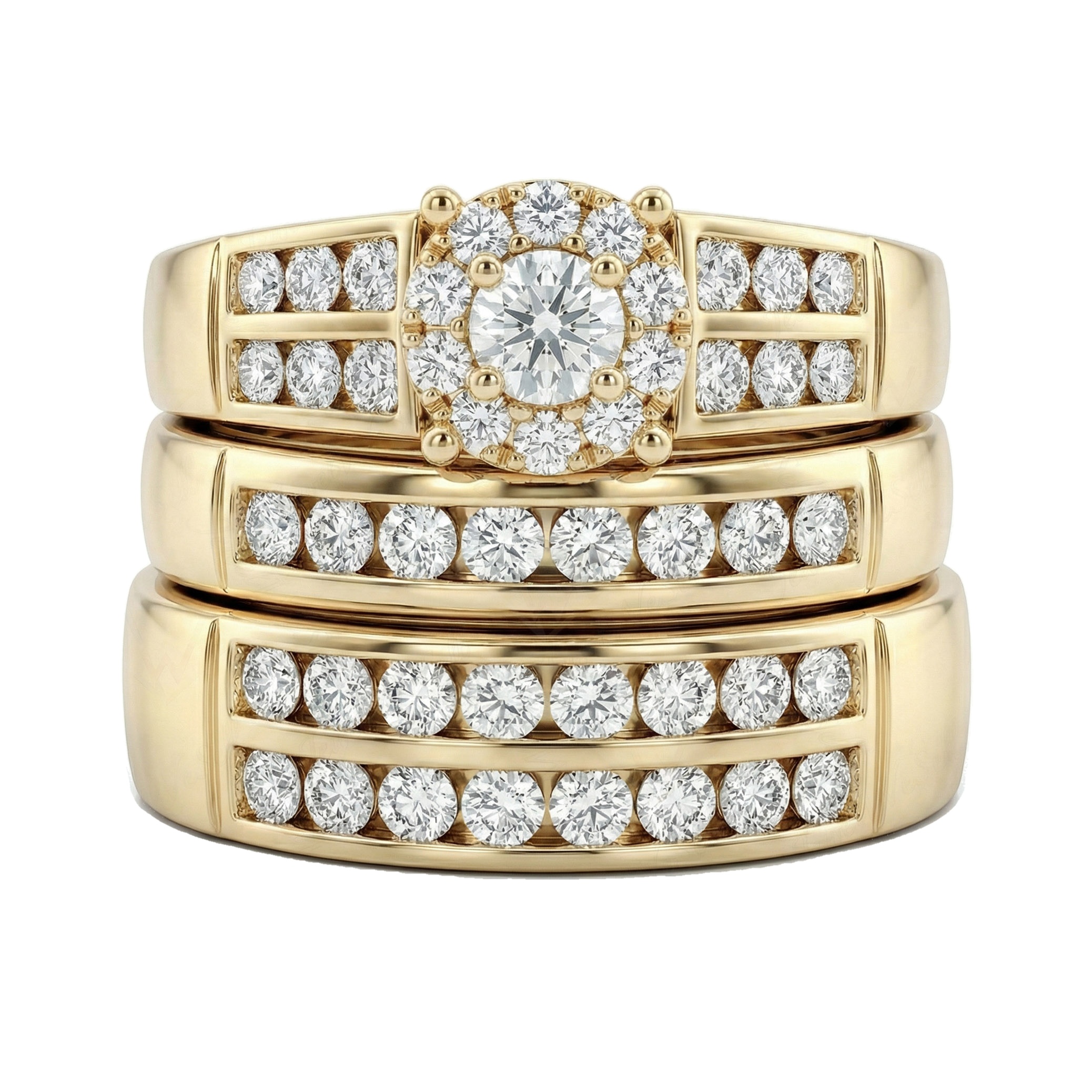 1.33 ct EF VS Lab Grown Diamond Trio Set in 10k Yellow Gold