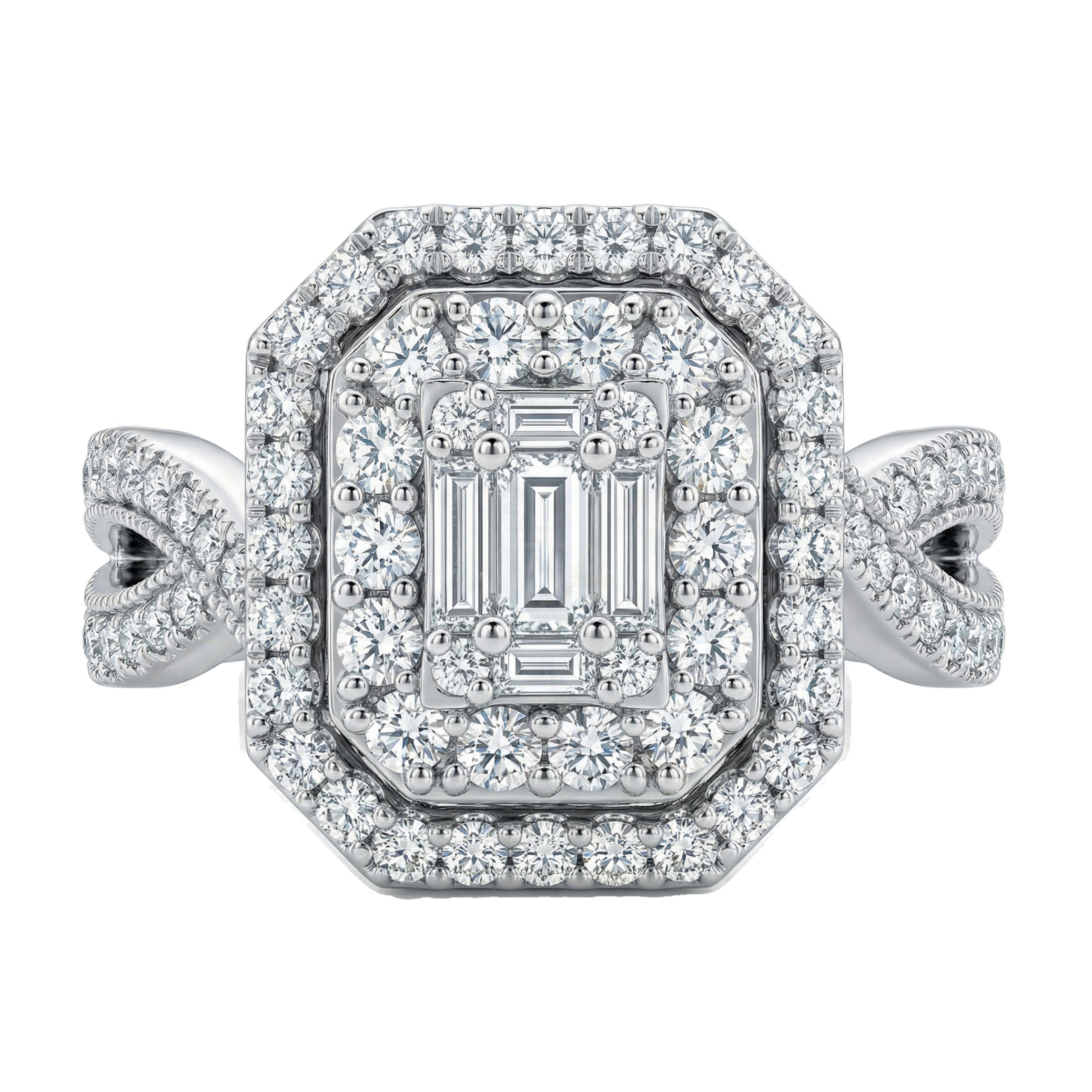 1.20 ct EF VS Lab Grown Diamond Rectangular Cluster Engagement Ring in 14k White Gold