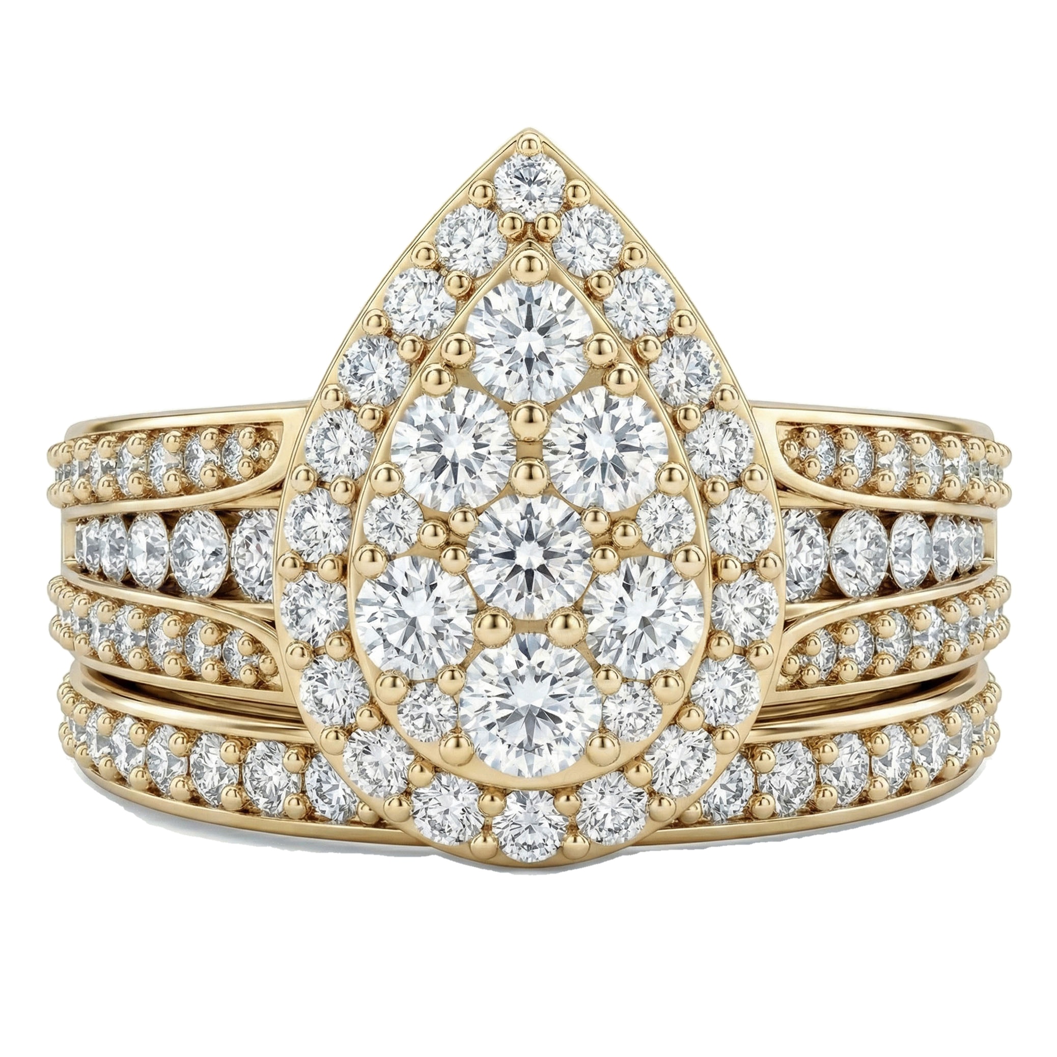 1.75 ct EF VS Lab Grown Diamond Pear Cluster Engagement Set in 14k Yellow Gold