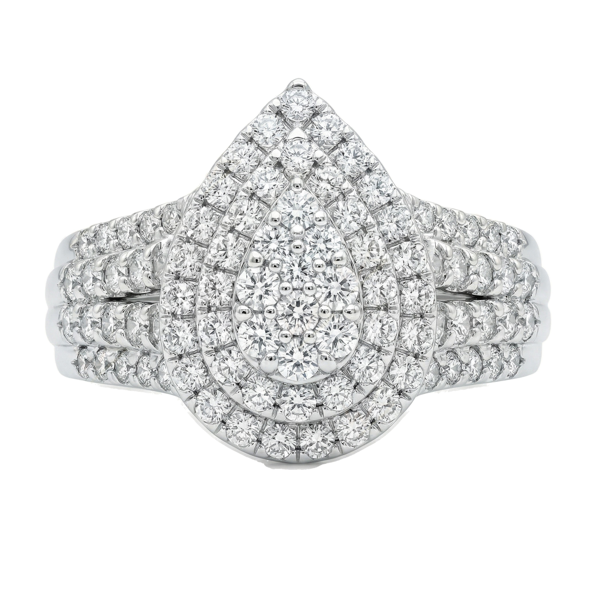 1.33 ct EF VS Lab Grown Diamond Pear Cluster Engagement Ring in 14k White Gold