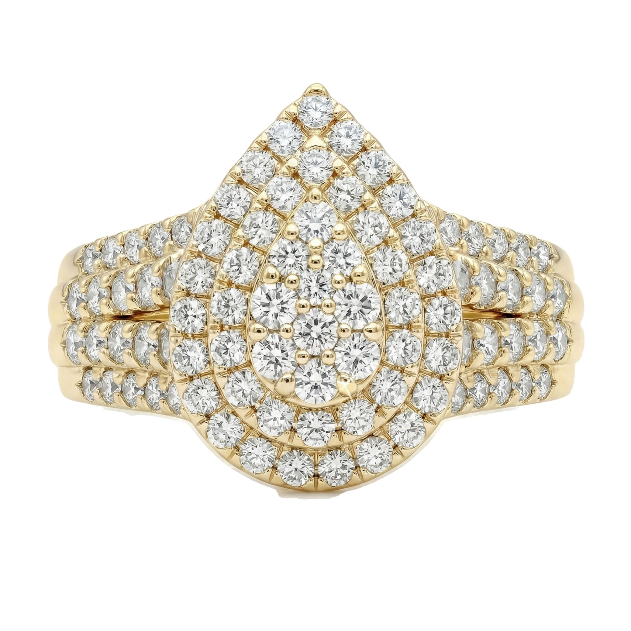 1.33 ct EF VS Lab Grown Diamond Pear Cluster Engagement Ring in 10k Yellow Gold
