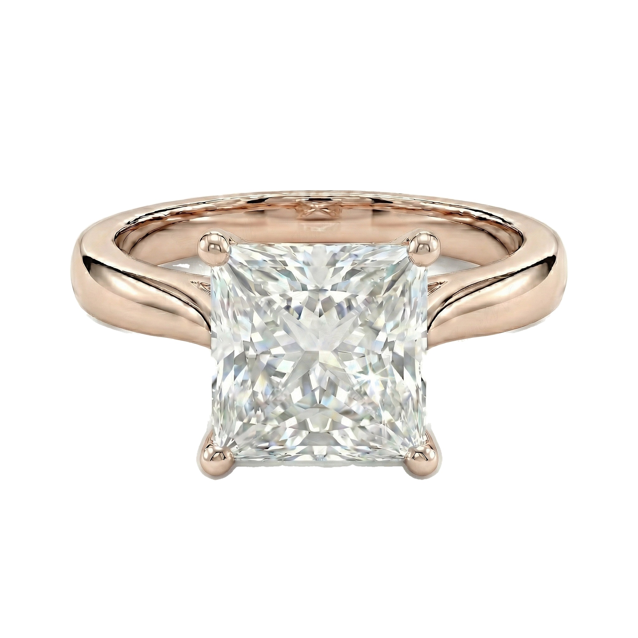 4.00 ct EF VS Lab Grown Diamond Princess Cut Prong Set Solitaire Engagement Ring in 10k Rose Gold