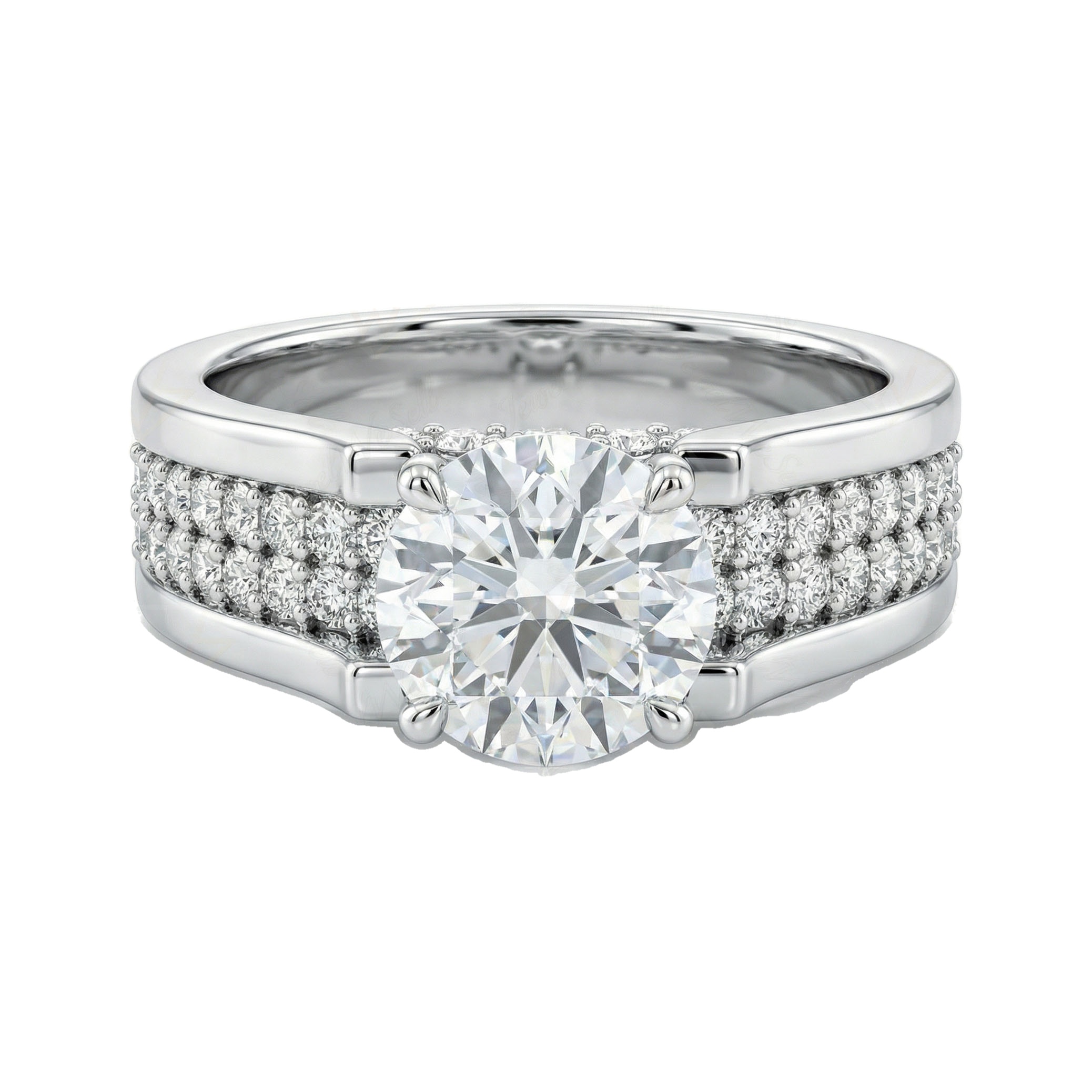 3.00 ct EF VS Lab Grown Diamond Solitaire with Accents Engagement Ring in 14k White Gold