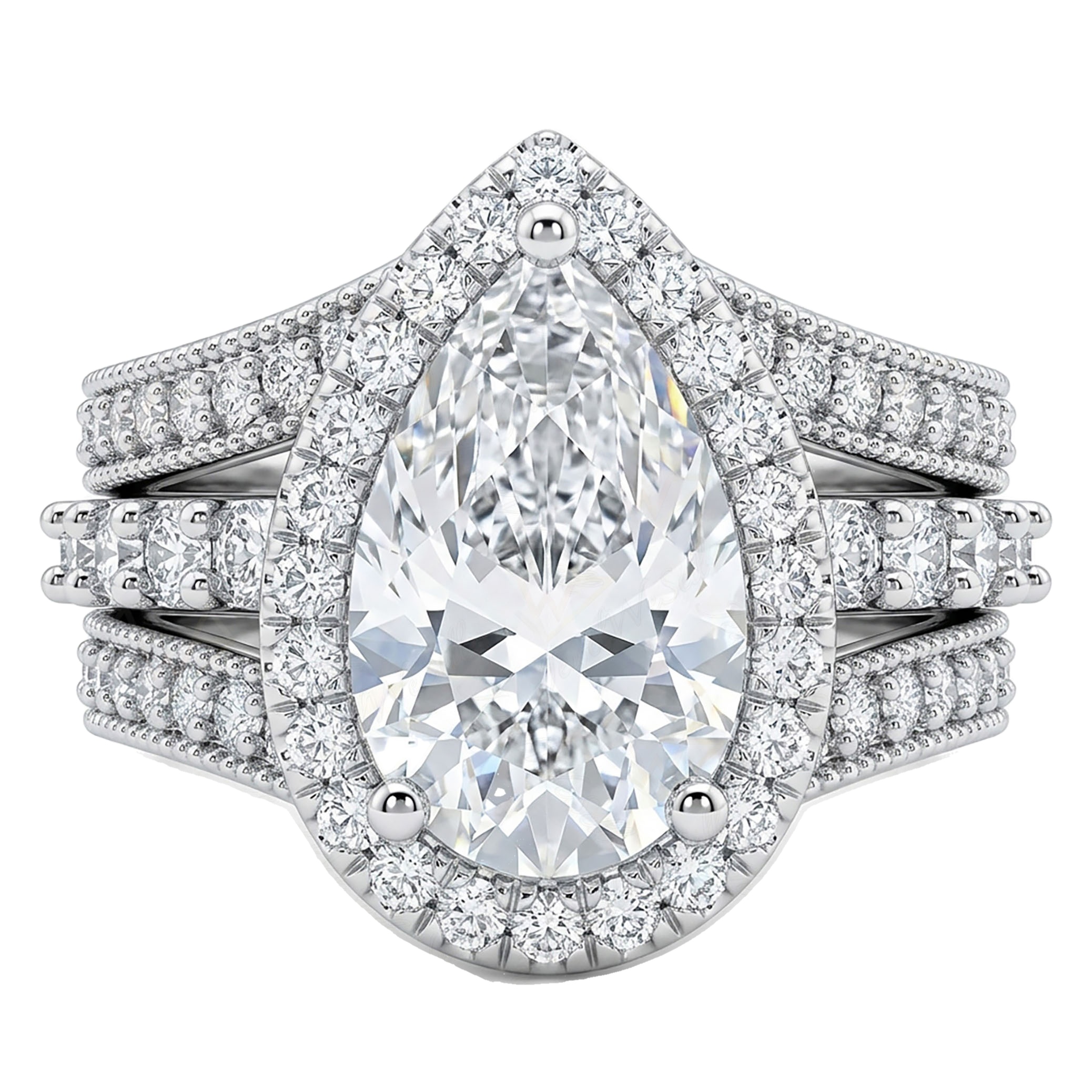 4.60 ct EF VS Lab Grown Diamond Halo Engagement Set in 14k White Gold