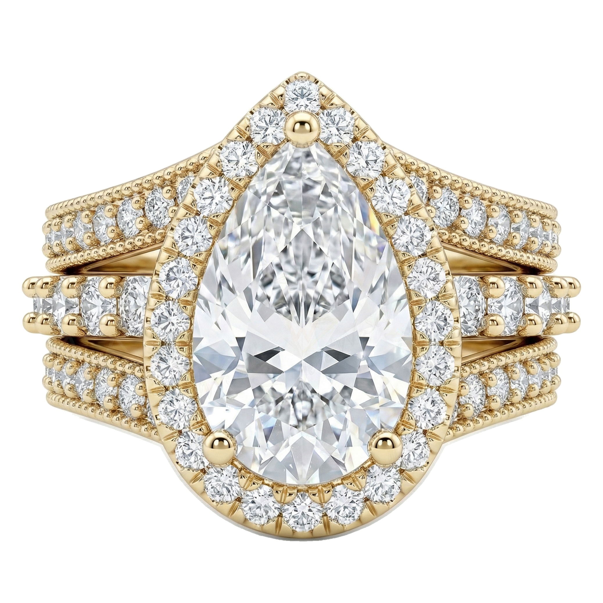 4.60 ct EF VS Lab Grown Diamond Halo Engagement Set in 14k Yellow Gold