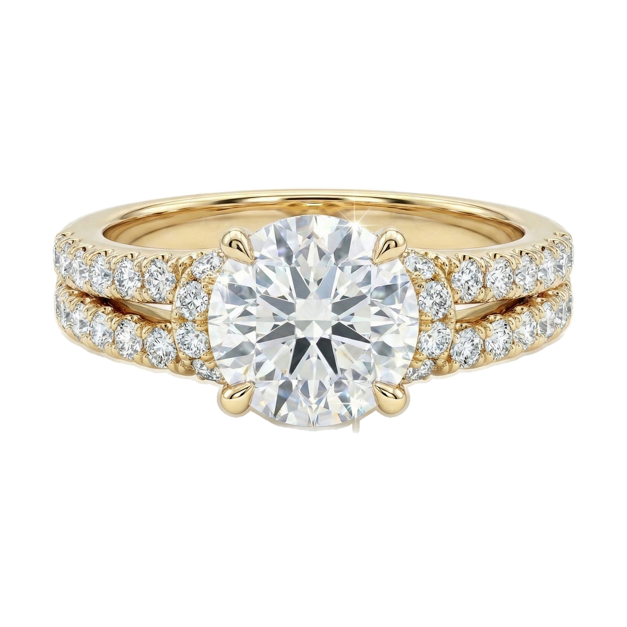 2.50 ct EF VS Lab Grown Diamond Solitaire with Accents Engagement Ring in 14k Yellow Gold