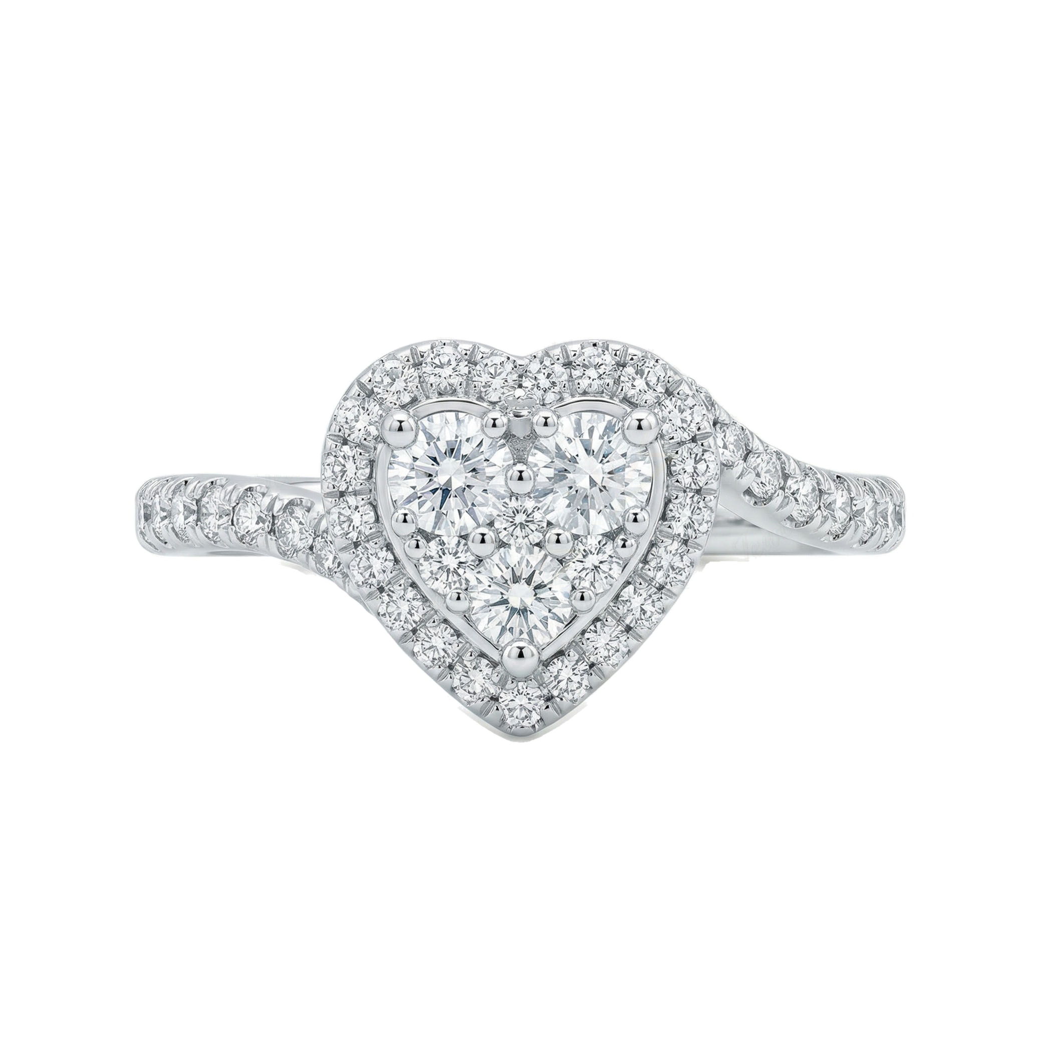 1.00 ct EF VS Lab Grown Diamond Heart Shaped Cluster Engagement Ring in 10k White Gold