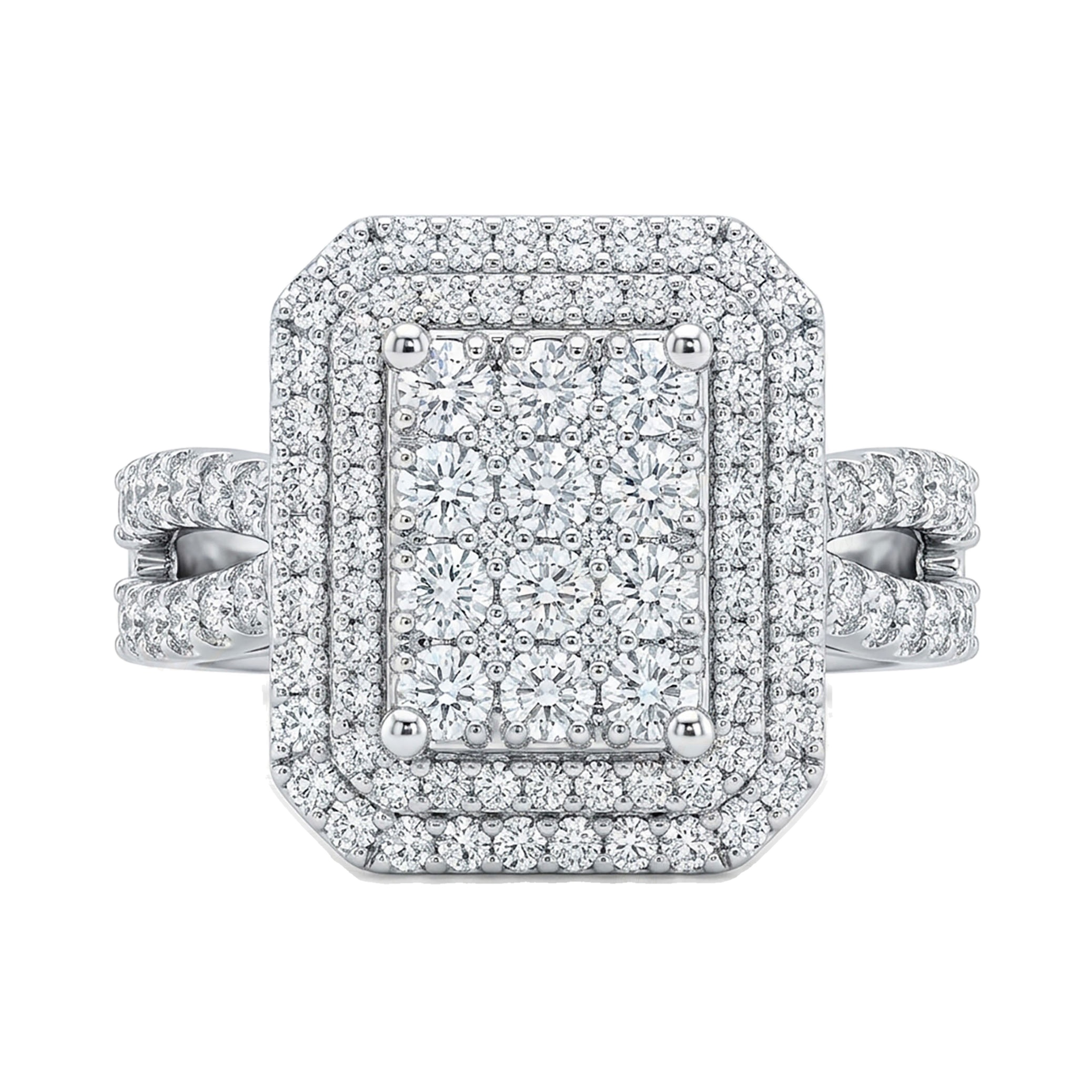 2.33 ct EF VS Lab Grown Diamond Rectangular Cluster Engagement Ring in 10k White Gold