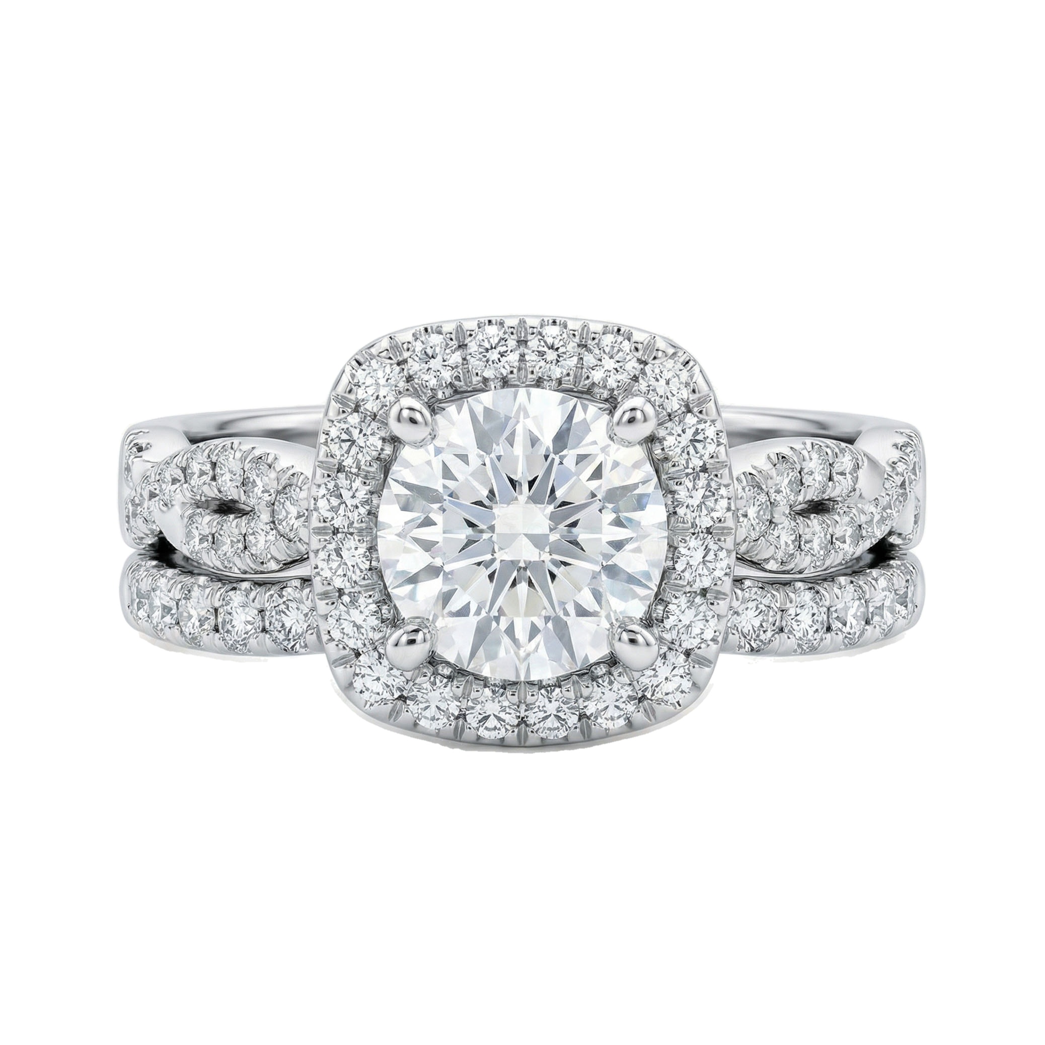 0.66 ct EF VS Lab Grown Diamond Square Shaped Cluster Engagement Set in 14k White Gold