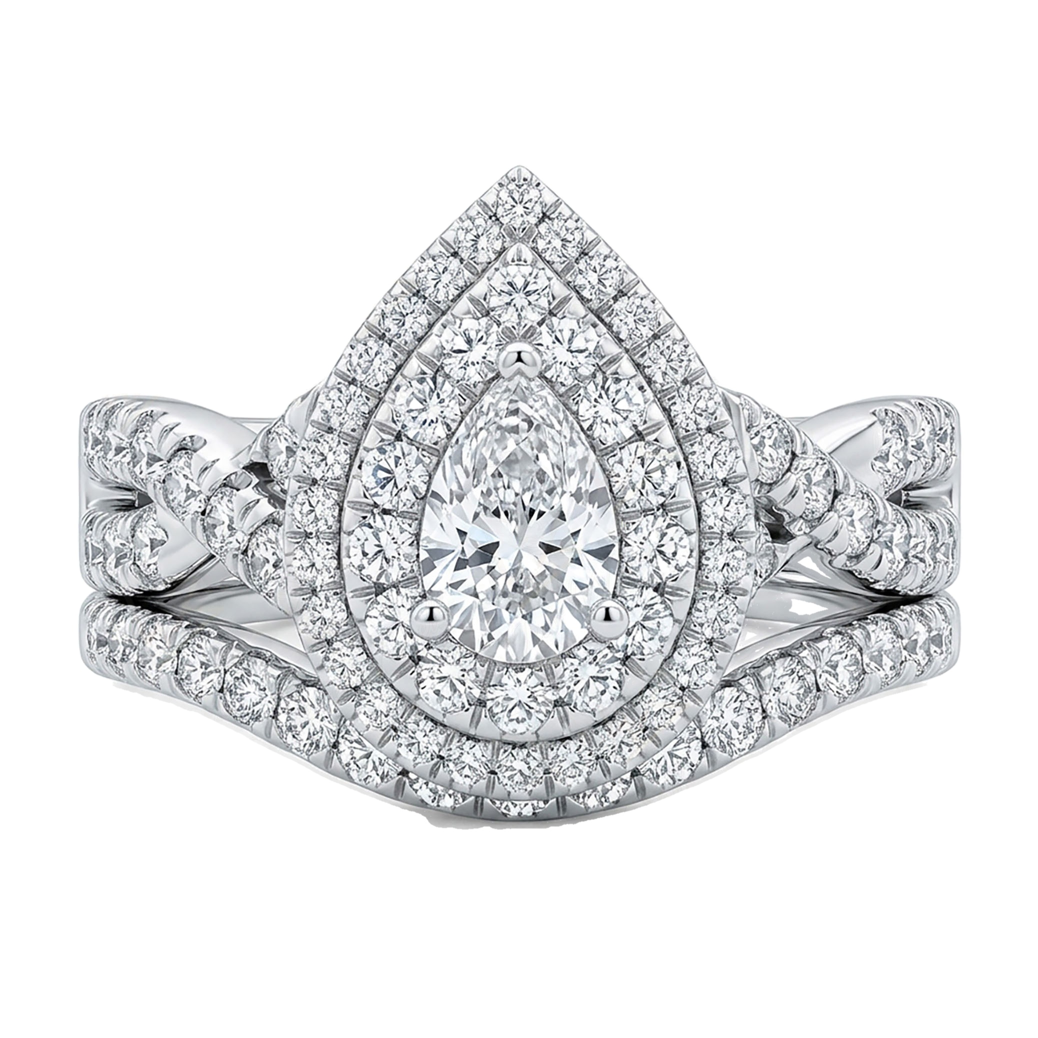 1.66 ct EF VS Lab Grown Diamond Halo Engagement Set in 14k White Gold