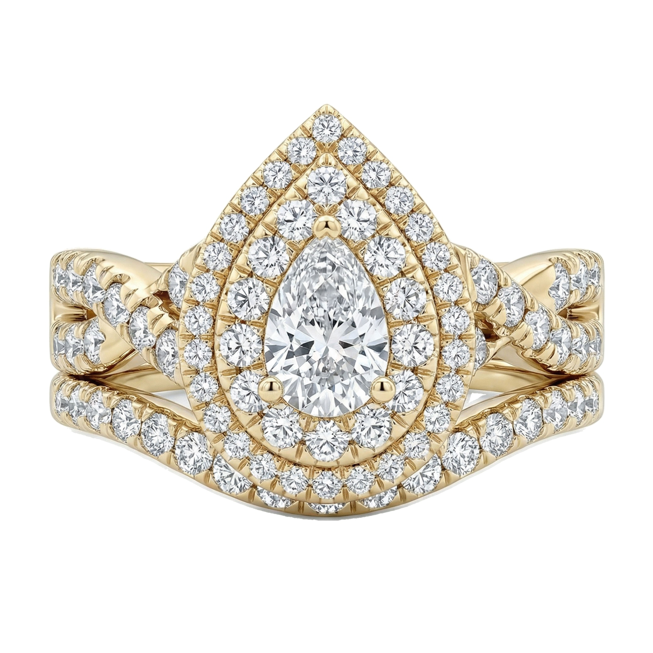 1.66 ct EF VS Lab Grown Diamond Halo Engagement Set in 10k Yellow Gold