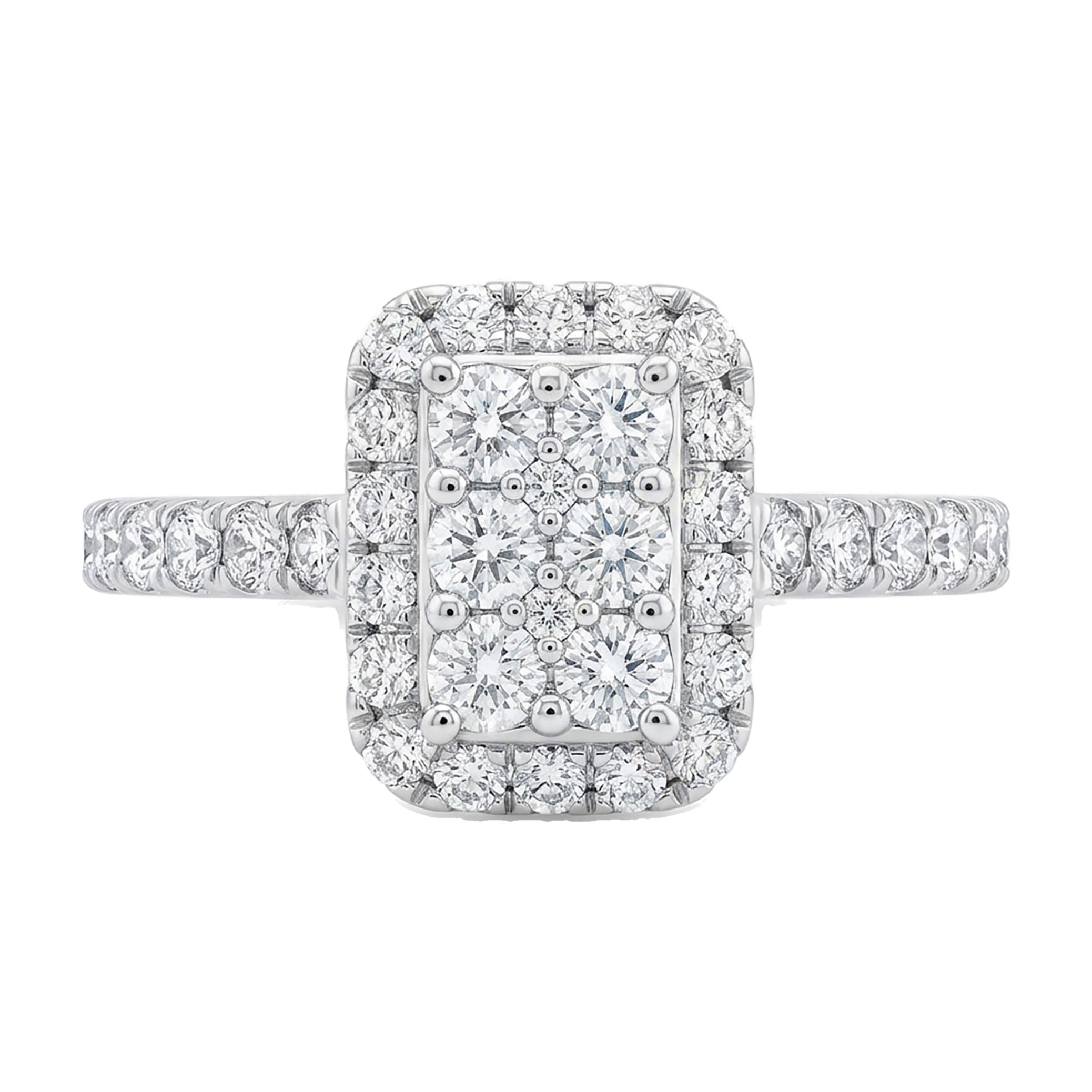 0.80 ct EF VS Lab Grown Diamond Rectangular Cluster Engagement Ring in 10k White Gold