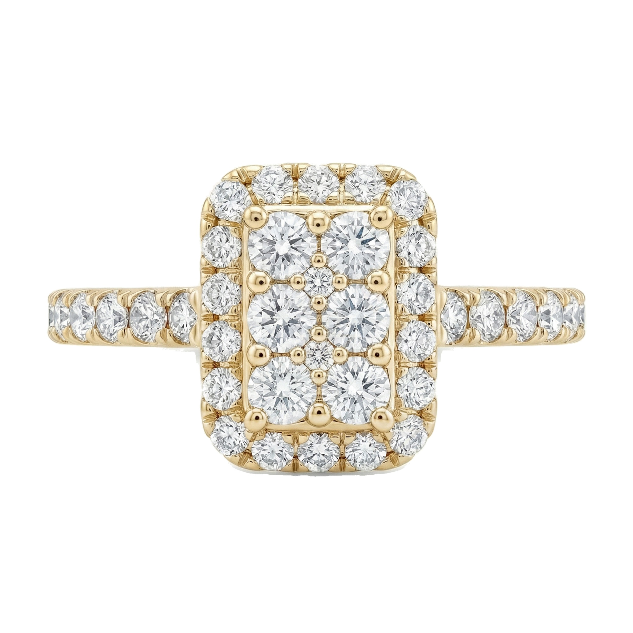 0.80 ct EF VS Lab Grown Diamond Rectangular Cluster Engagement Ring in 10k Yellow Gold