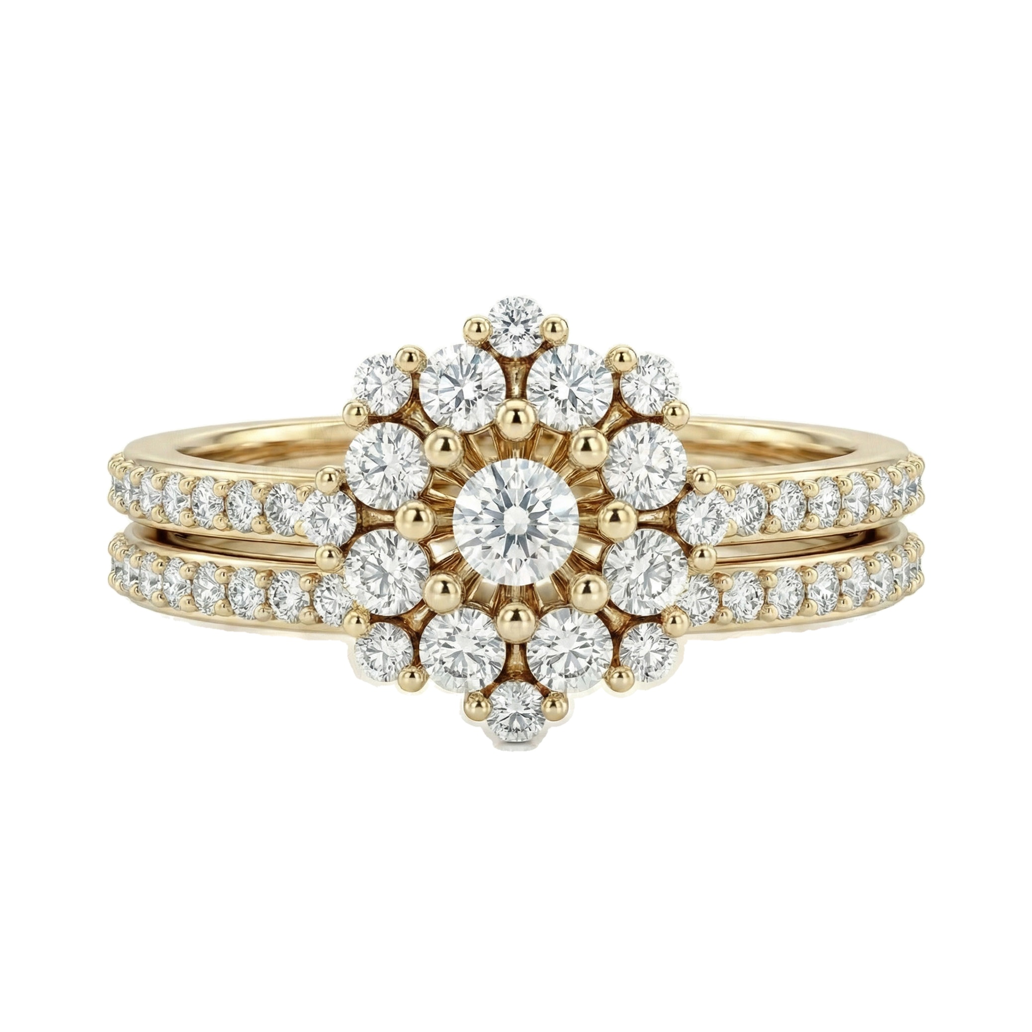 0.40 ct EF VS Lab Grown Diamond Cluster Engagement Set in 10k Yellow Gold