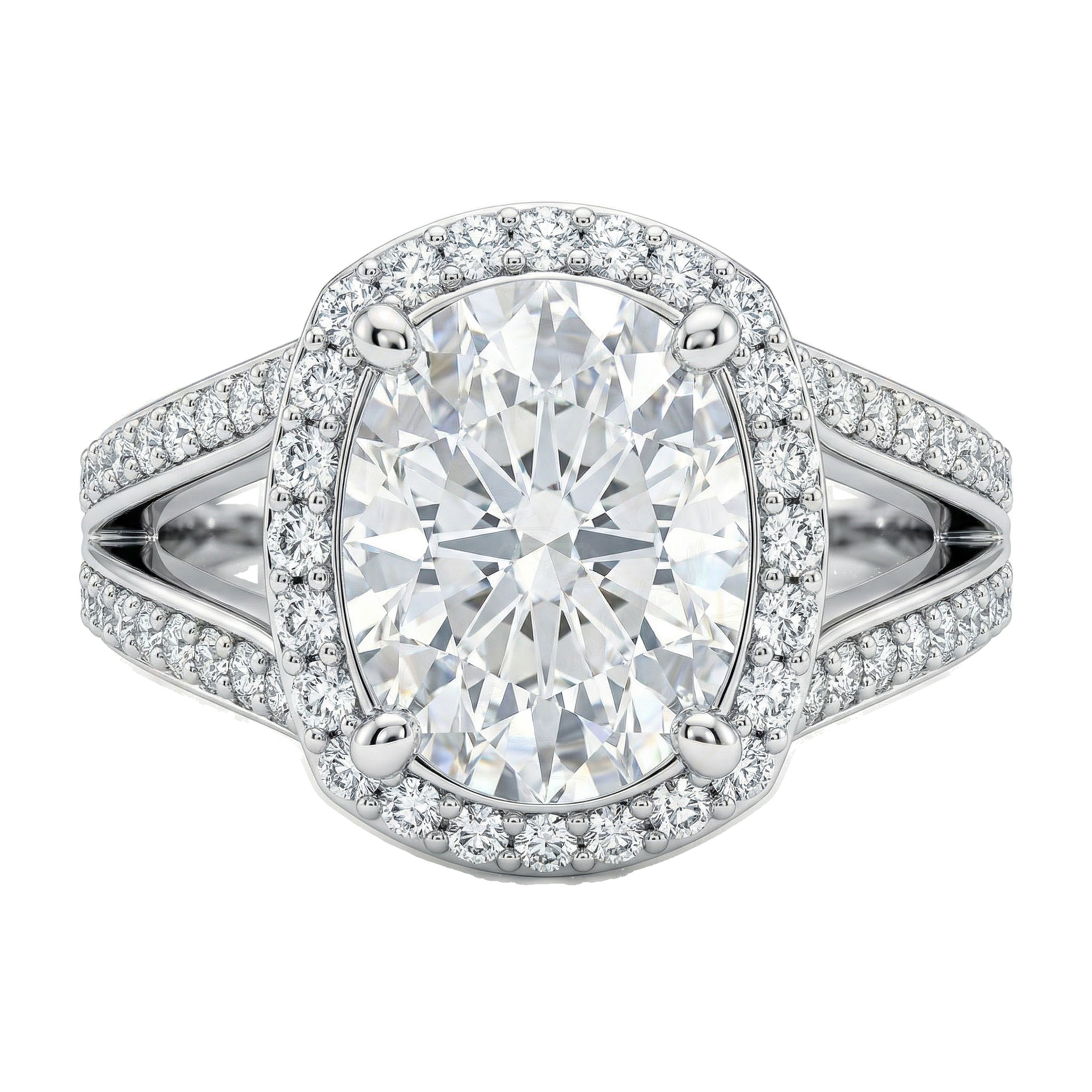 4.80 ct EF VS Lab Grown Diamond Halo Engagement Ring in 14k White Gold