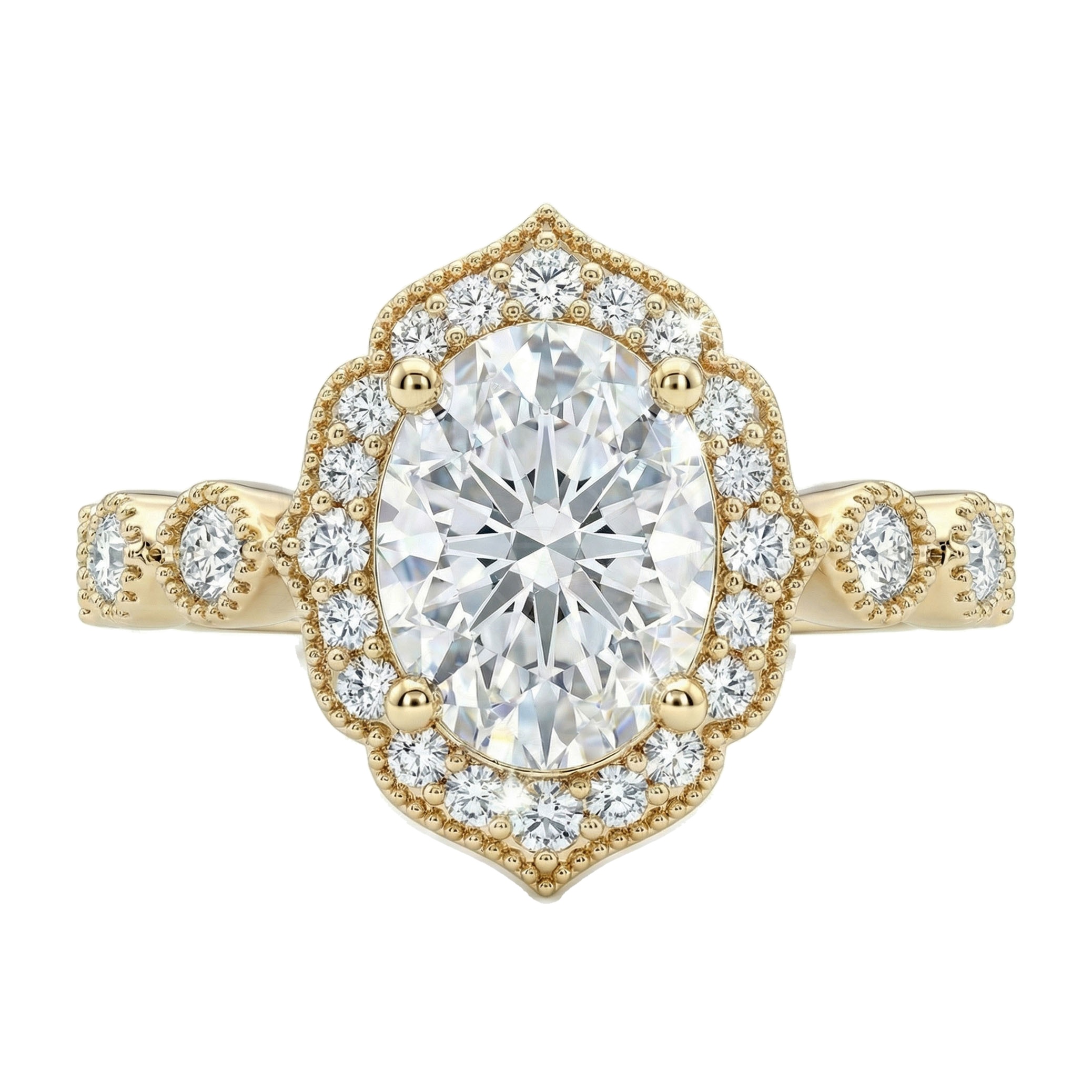 1.40 ct EF VS Lab Grown Diamond Halo Engagement Ring in 14k Yellow Gold