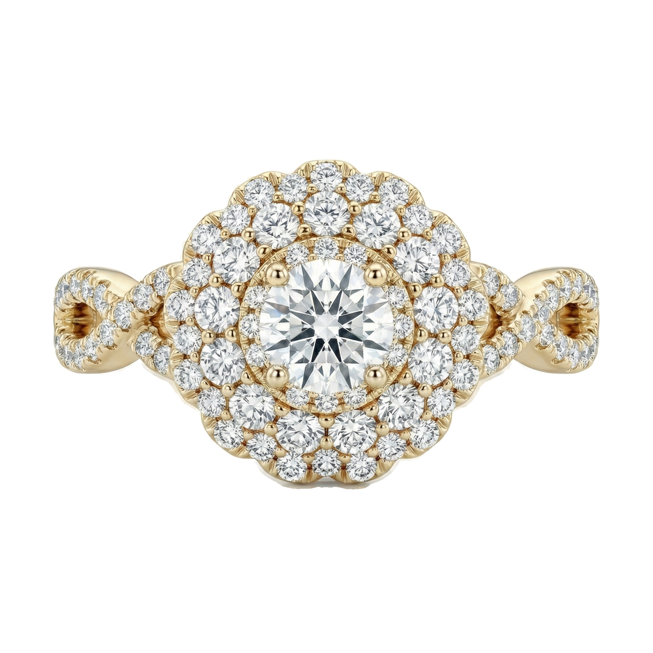 1.00 ct EF VS Lab Grown Diamond Circle Cluster Engagement Ring in 10k Yellow Gold