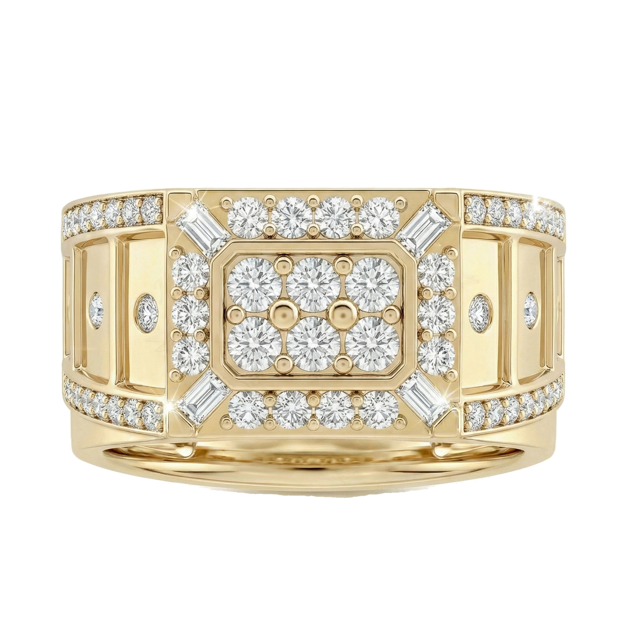 0.60 ct EF VS Lab Grown Diamond Mens Statement Ring in 14k Yellow Gold