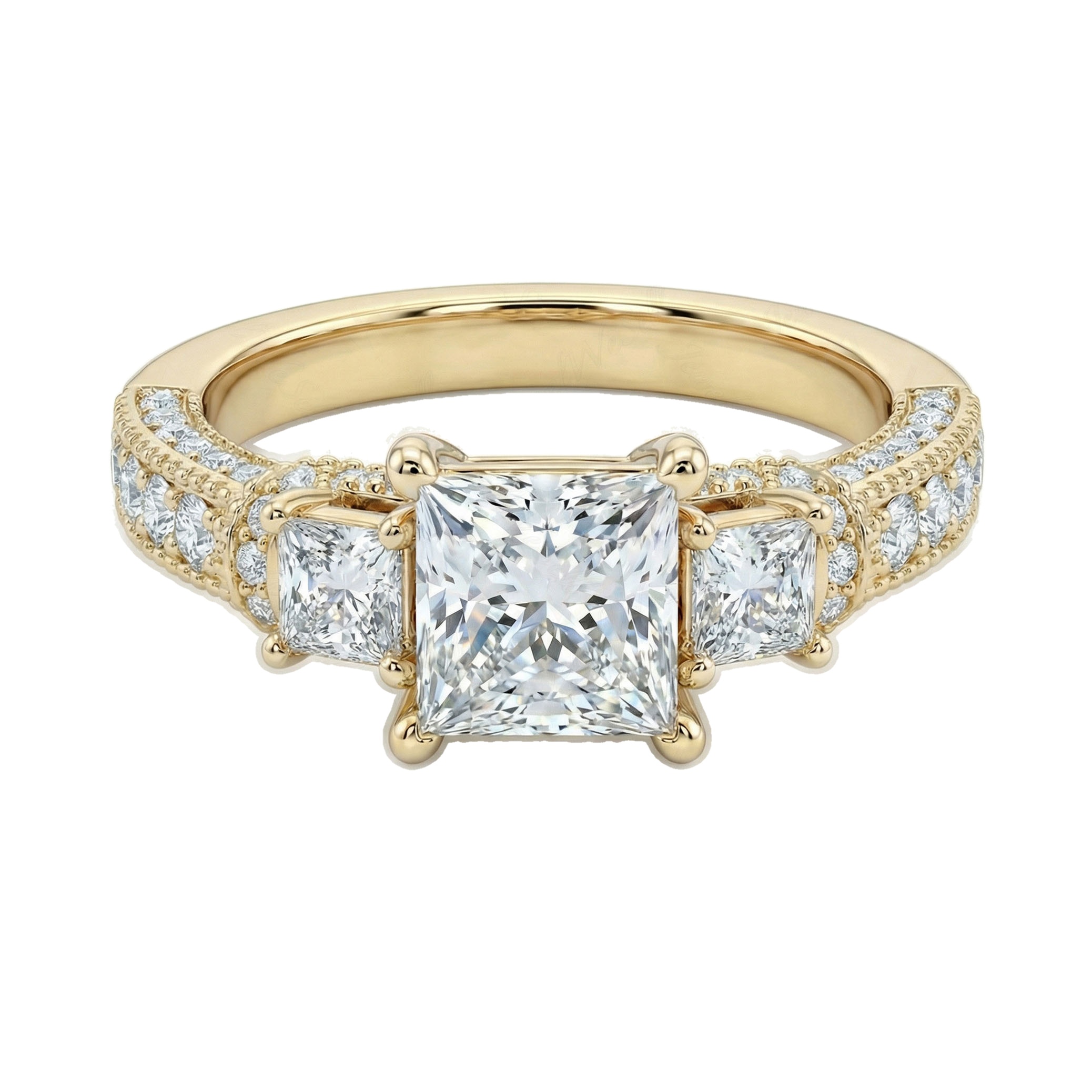 1.66 ct EF VS Lab Grown Diamond Three Stone Engagement Ring in 10k Yellow Gold