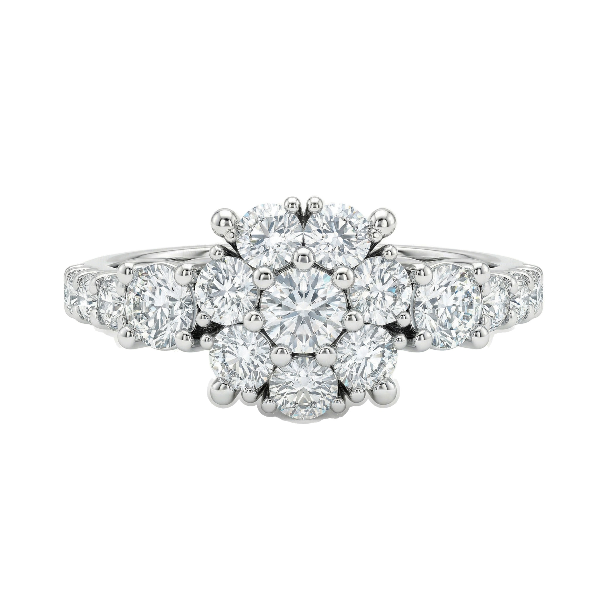 1.90 ct EF VS Lab Grown Diamond Cluster Engagement Ring in 14k White Gold