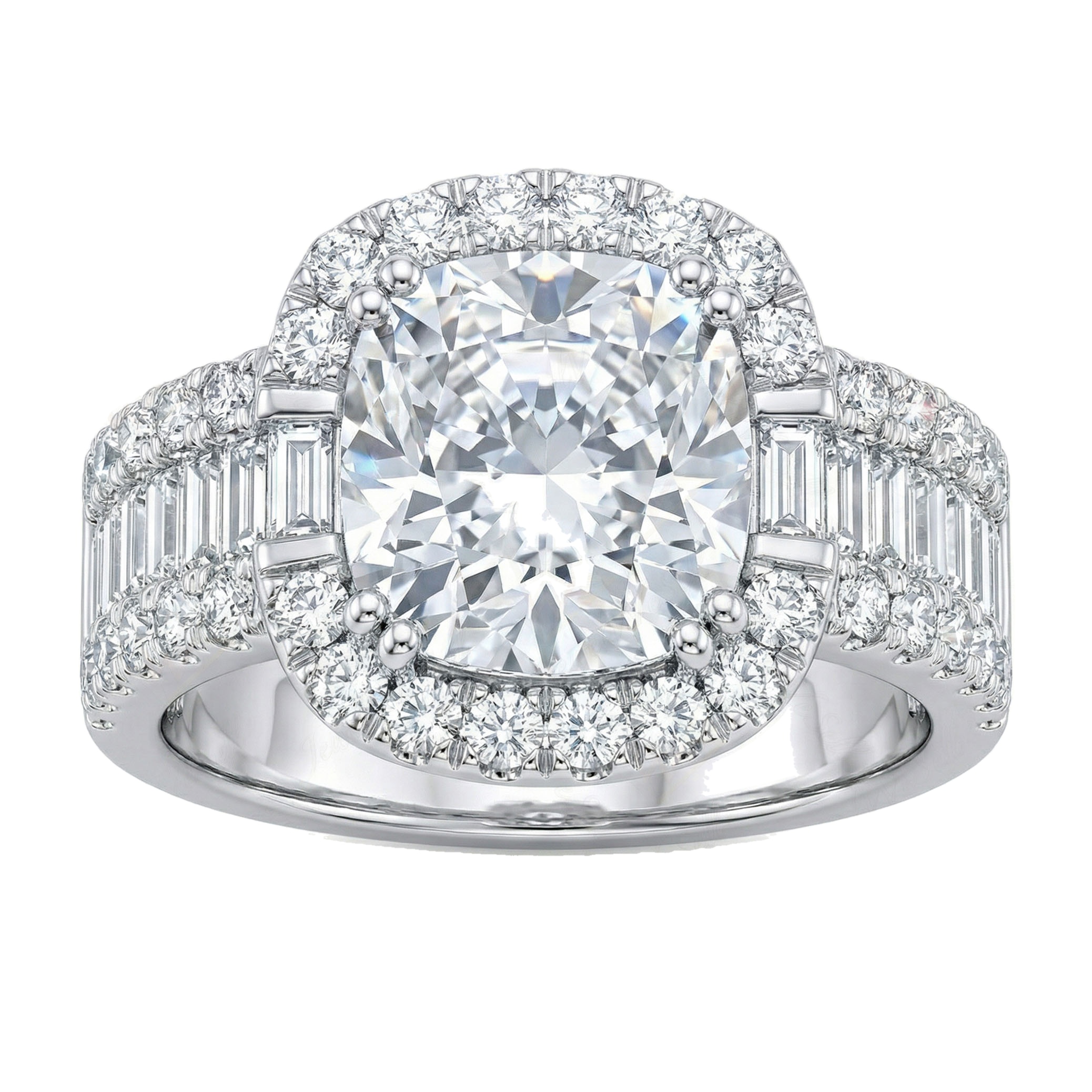 5.90 ct EF VS Lab Grown Diamond Halo Engagement Ring in 14k White Gold