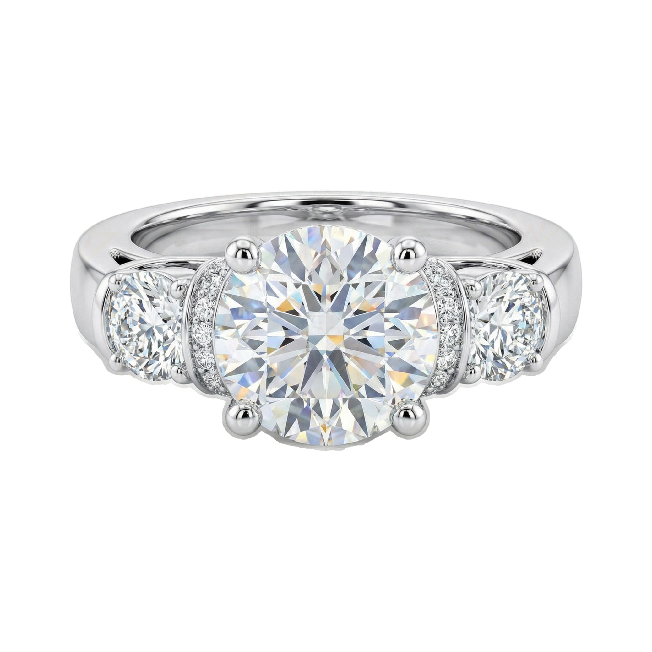 4.33 ct EF VS Lab Grown Diamond Three Stone Engagement Ring in 14k White Gold