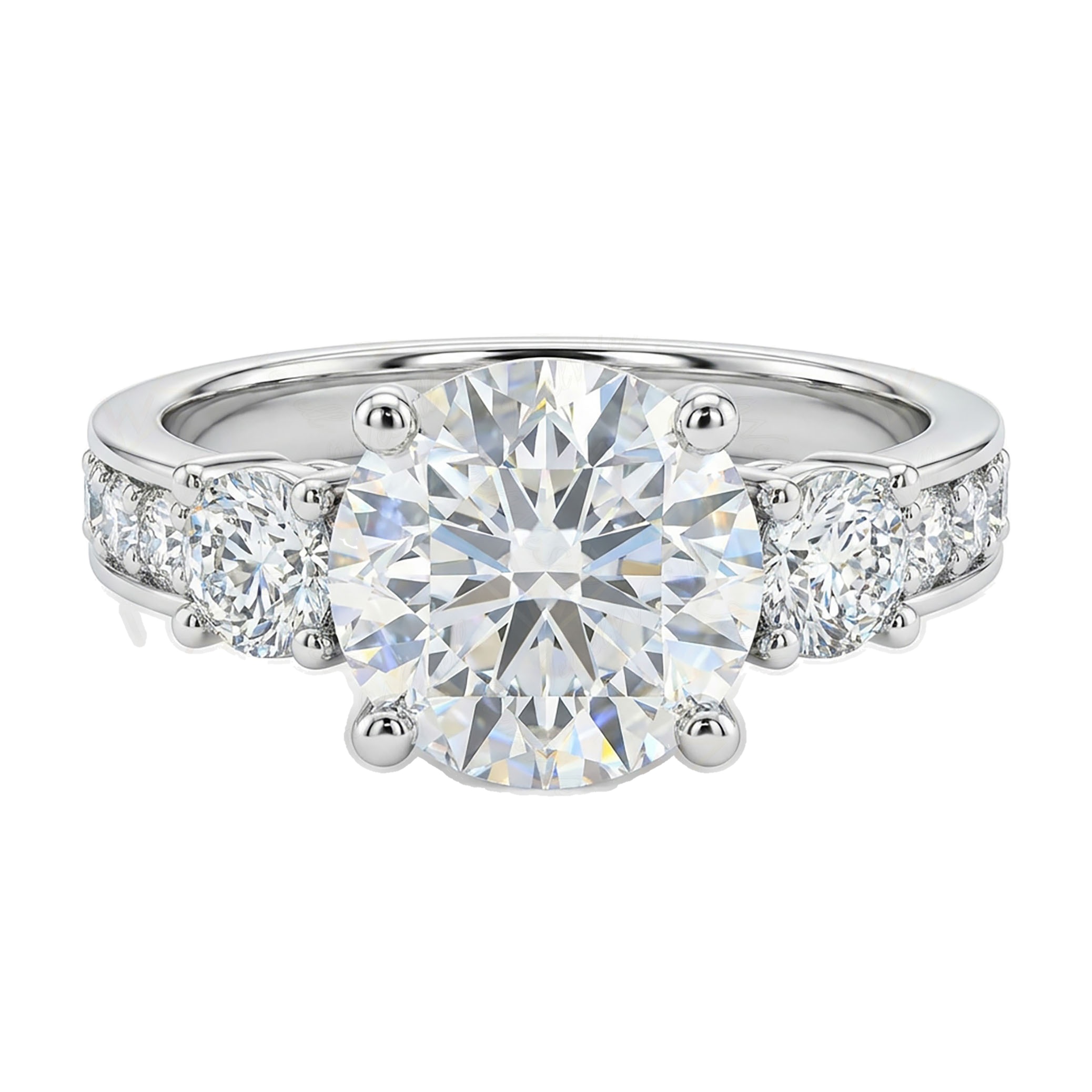 3.00 ct EF VS Lab Grown Diamond Three Stone Engagement Ring in 14k White Gold