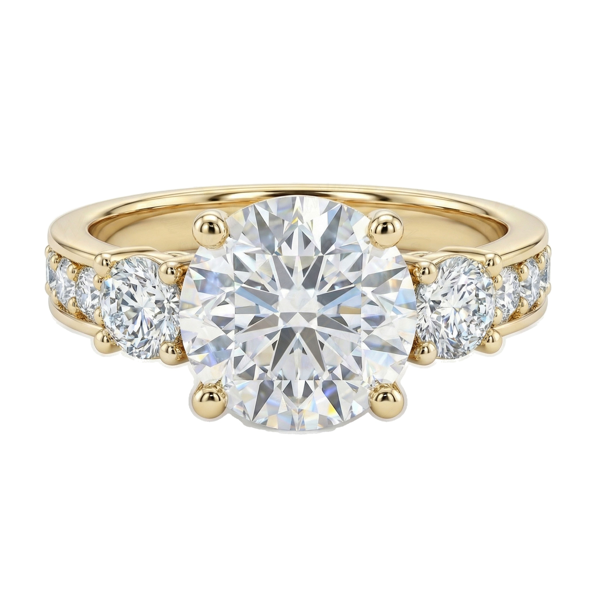 3.00 ct EF VS Lab Grown Diamond Three Stone Engagement Ring in 14k Yellow Gold