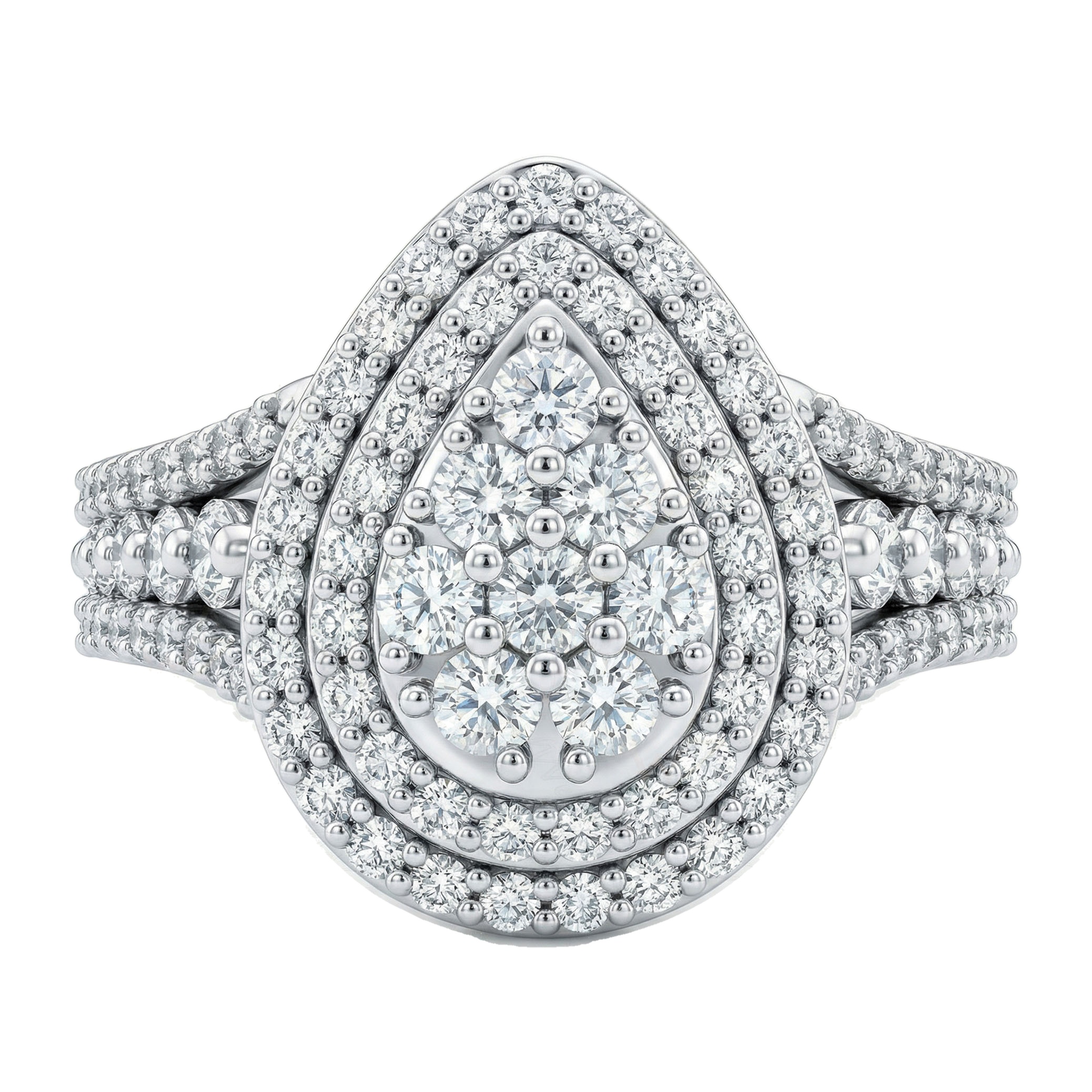 1.10 ct EF VS Lab Grown Diamond Pear Cluster Engagement Ring in 10k White Gold